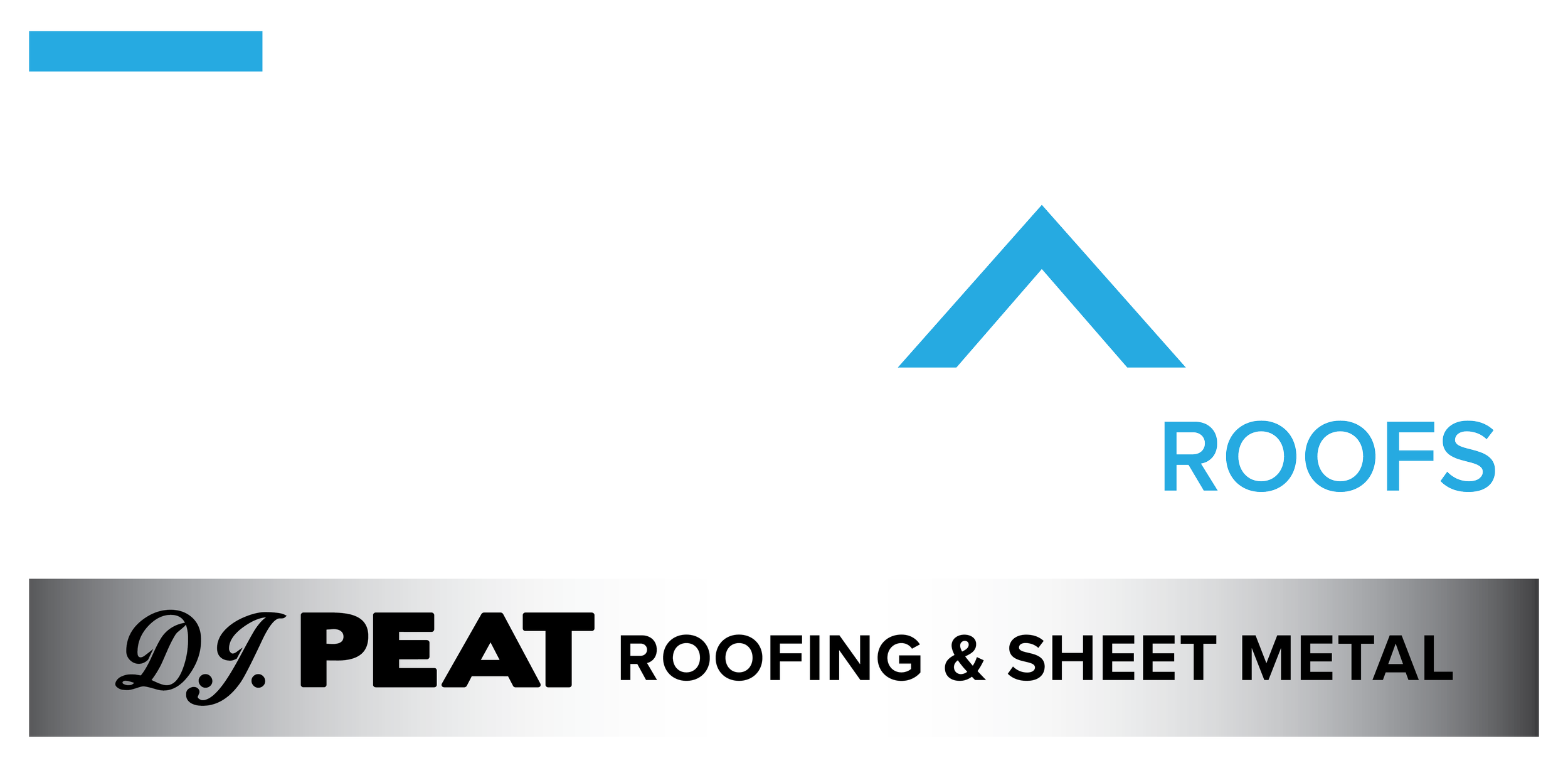 Logo for NEDLAW ROOFS, formerly operating as J.D. Peat Roofing & Sheet Metal, with text in black, white, blue, and gray.
