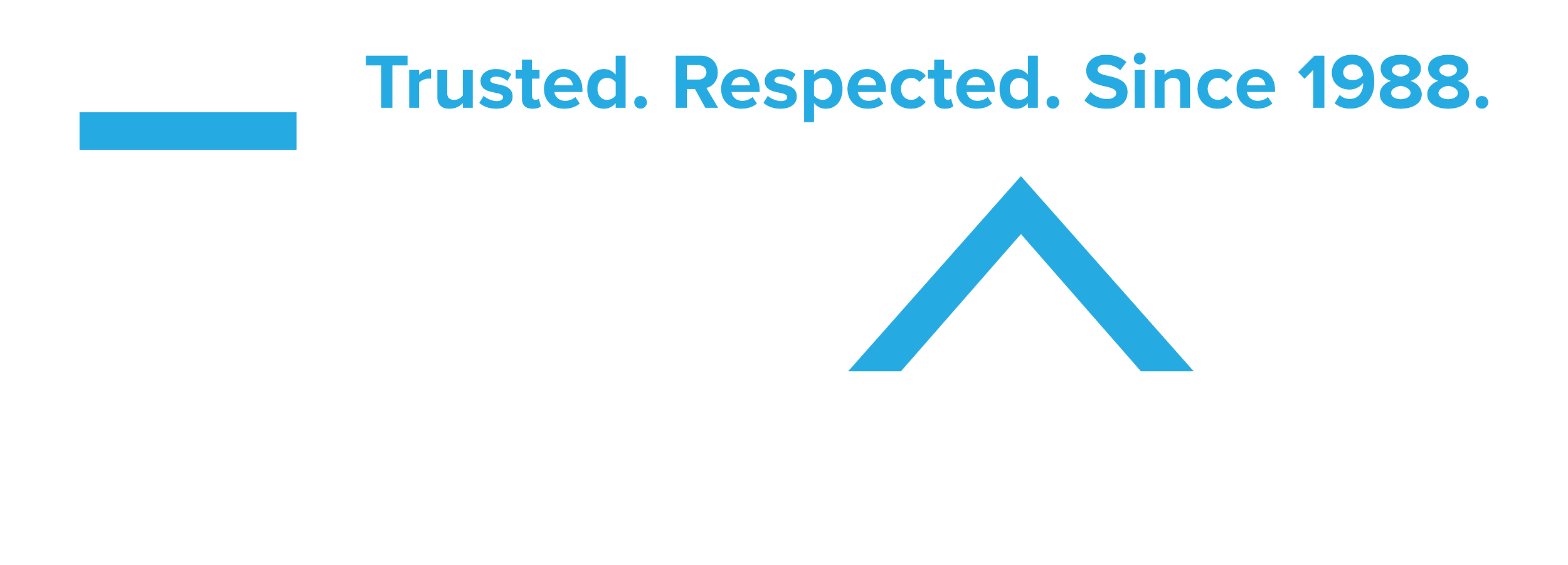NEDLAW ROOFS logo with a black background. The text says 'Trusted. Respected. Since 1988.' in blue above the large company name in white and blue.