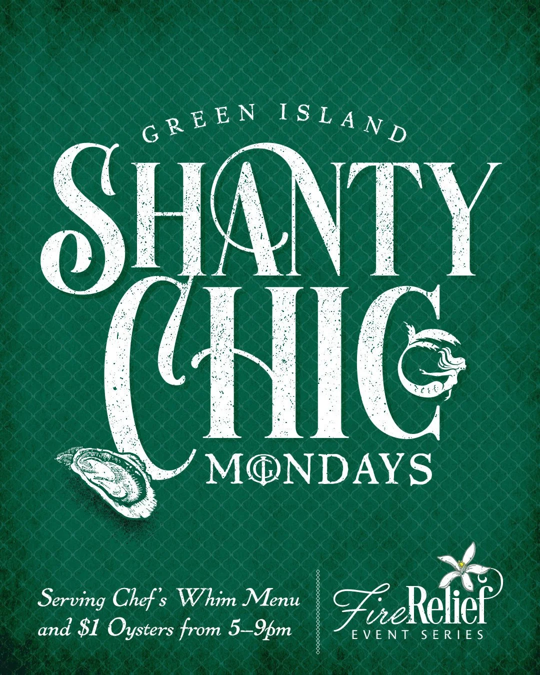 EXCITING ANNOUNCEMENT In support of our Vivienne Fire Relief Fund, Green Island Oyster will now be open on Mondays from 5&ndash;9pm serving a chef's whim menu, featured beverage options and of course our dollar oysters!⁠
⁠
For the next month, all pro