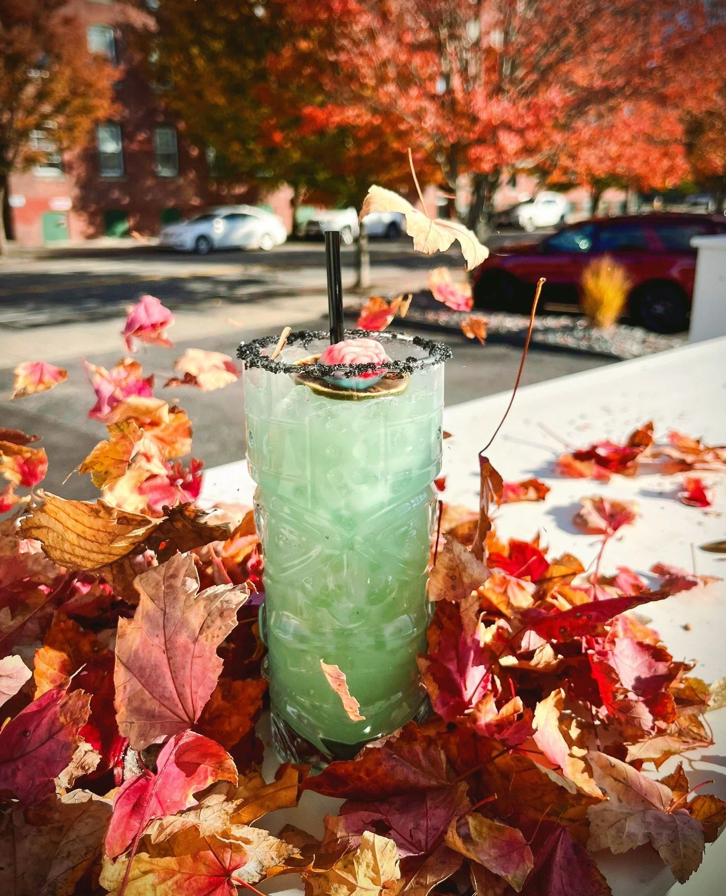 Give us all the boooooooze 👻 Try our new Halloween drink special starting tonight and available all weekend!⁠
⁠
The Brain Freeze 🧠 Misguided white rum, pineapple juice, lime juice, coconut cream, and blue cura&ccedil;ao with a black lava salt rim a