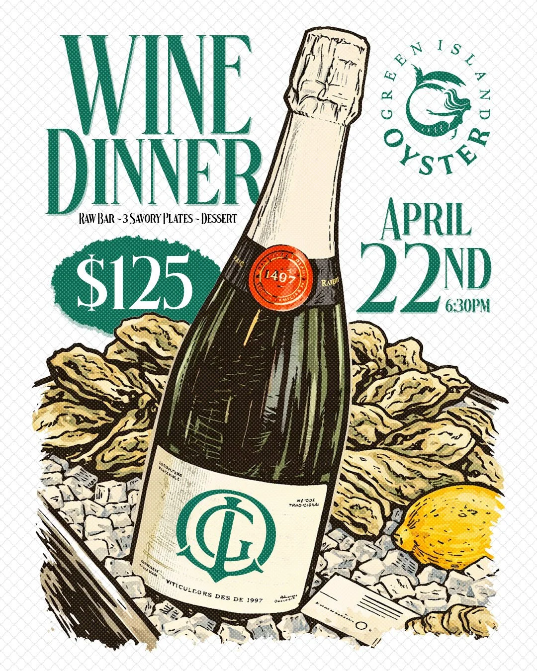 🧜&zwj;♀️🍷 Join us at Green Island Oyster for our very first Wine Dinner on April 22nd at 6:30 PM&mdash;an evening designed to celebrate exceptional flavors and perfectly paired pours. ⁠
⁠
The experience begins with a stunning raw bar boat to welcom