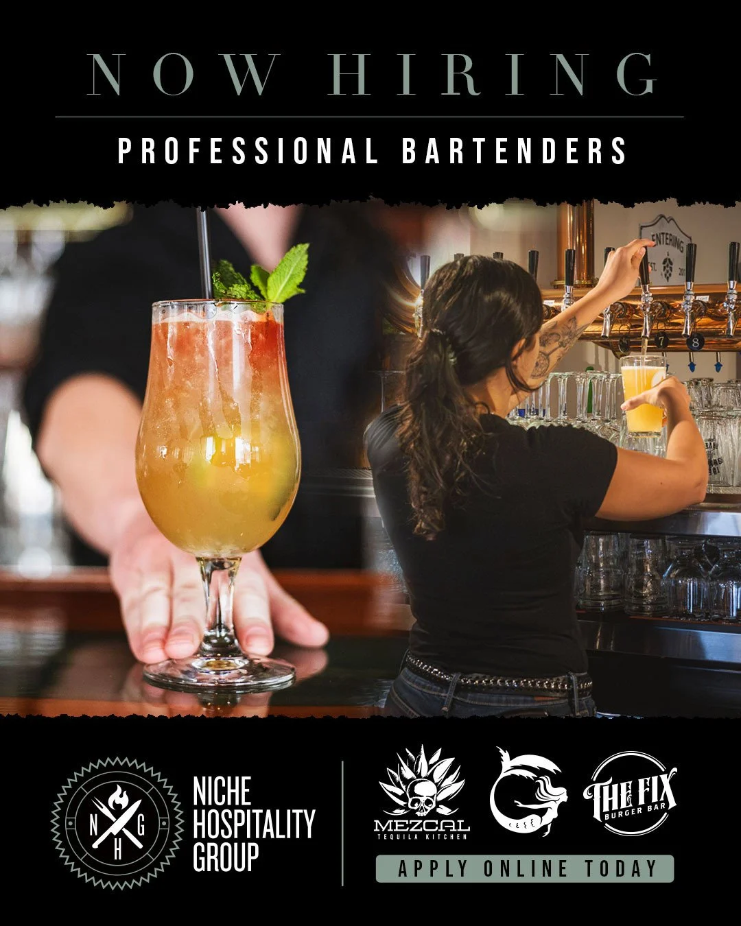 We&rsquo;re shaking things up&hellip; 🍸🔥⁠
⁠
Now hiring bartenders at The Fix Burger Bar, Mezcal Tequila Kitchen, and Green Island Oyster Bar.⁠
⁠
Whether you&rsquo;re slinging craft cocktails, pouring perfect pints, or bringing energy to a packed ba