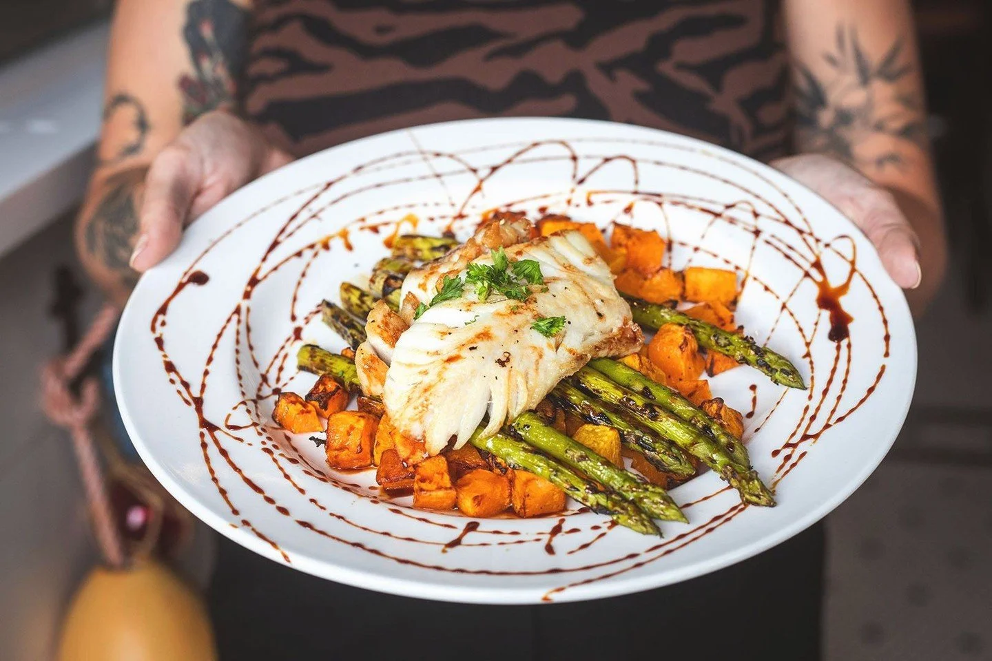 This weekend&rsquo;s catch: seared sablefish over roasted butternut squash and grilled asparagus, finished with soy sauce. Available for a limited time at Green Island.⁠
⁠
Join us for $1.50 oysters, cocktails on the patio and all your GIO favorites. 
