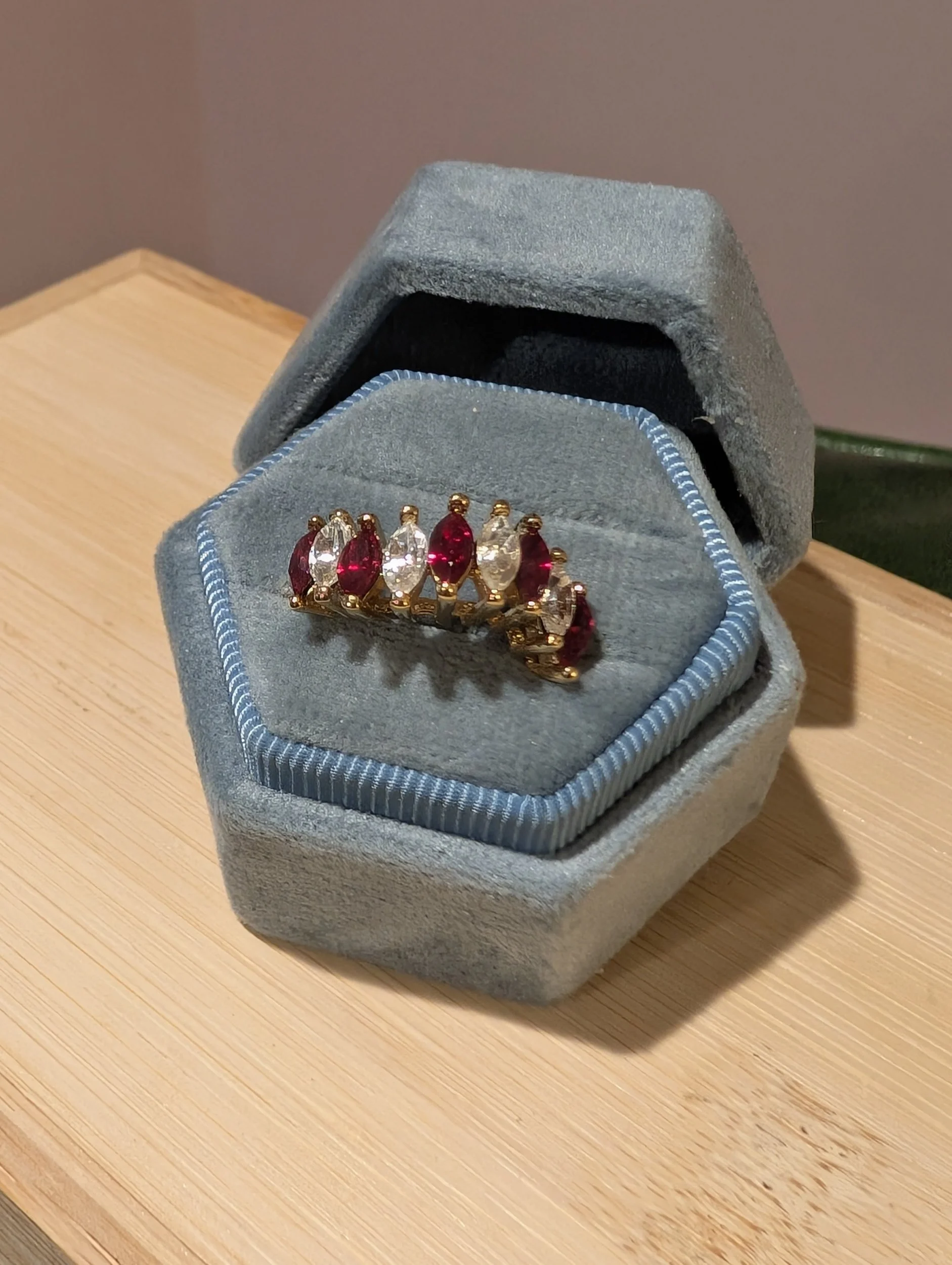 Vintage Ruby & Crystal Marquise Ring | Size 5