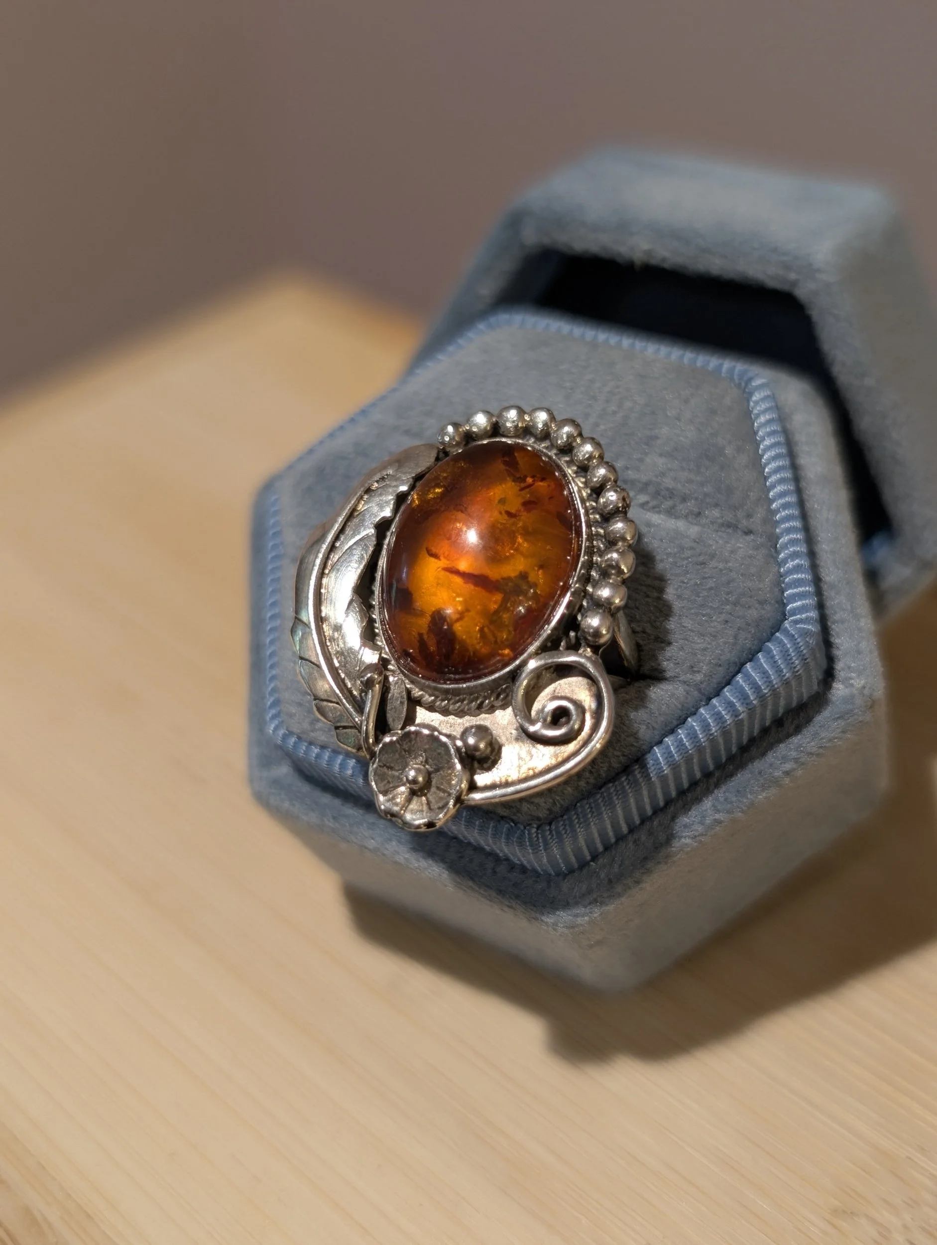 Vintage Native American Amber Ring | Size 6
