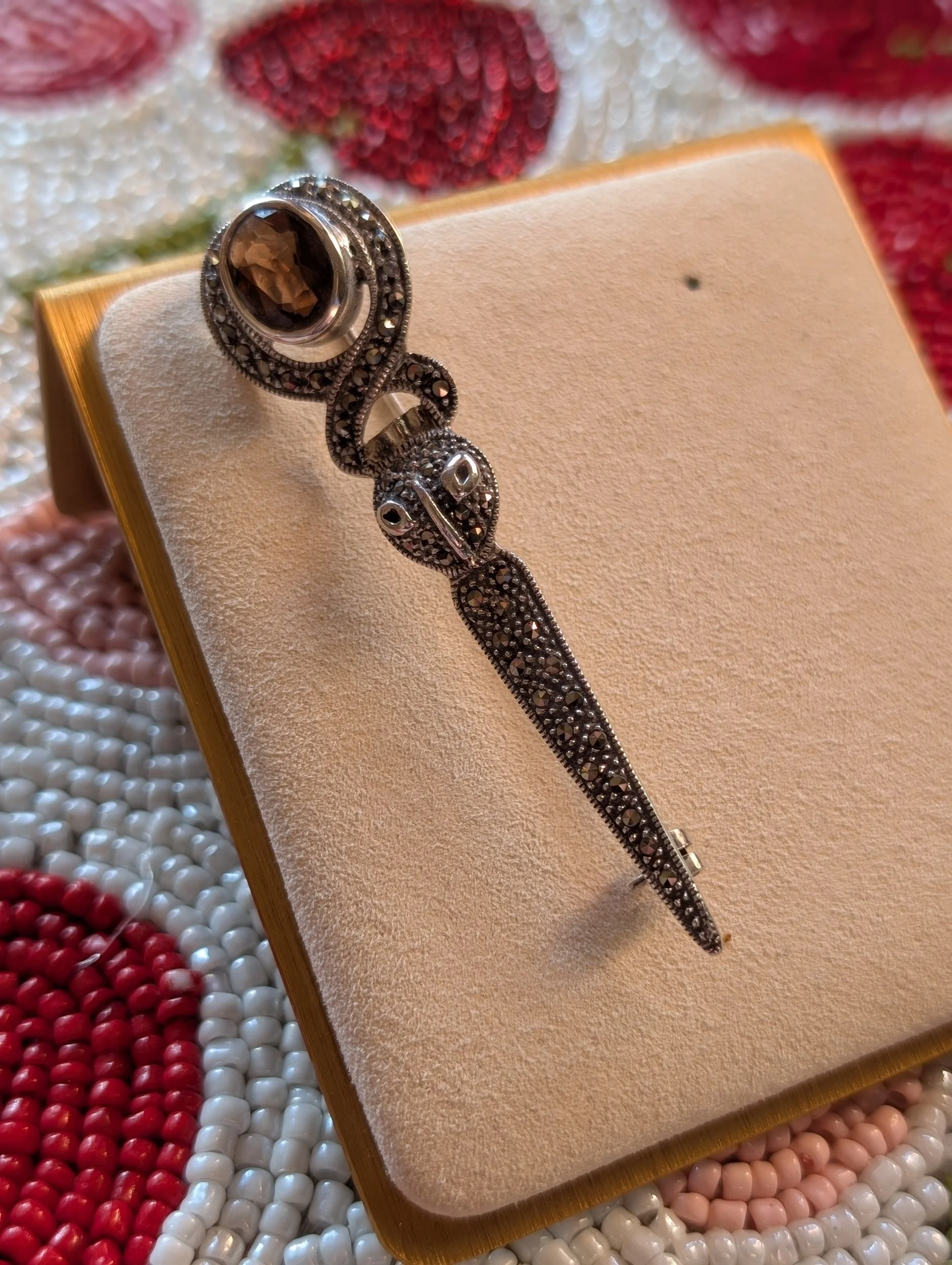 Vintage Sterling Silver Smoky Topaz Brooch