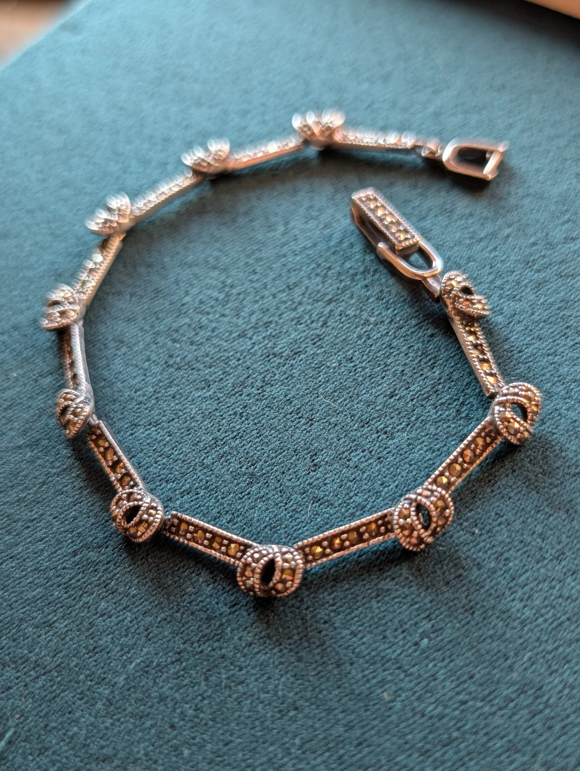 Vintage Sterling Silver Marcasite Knot Bracelet