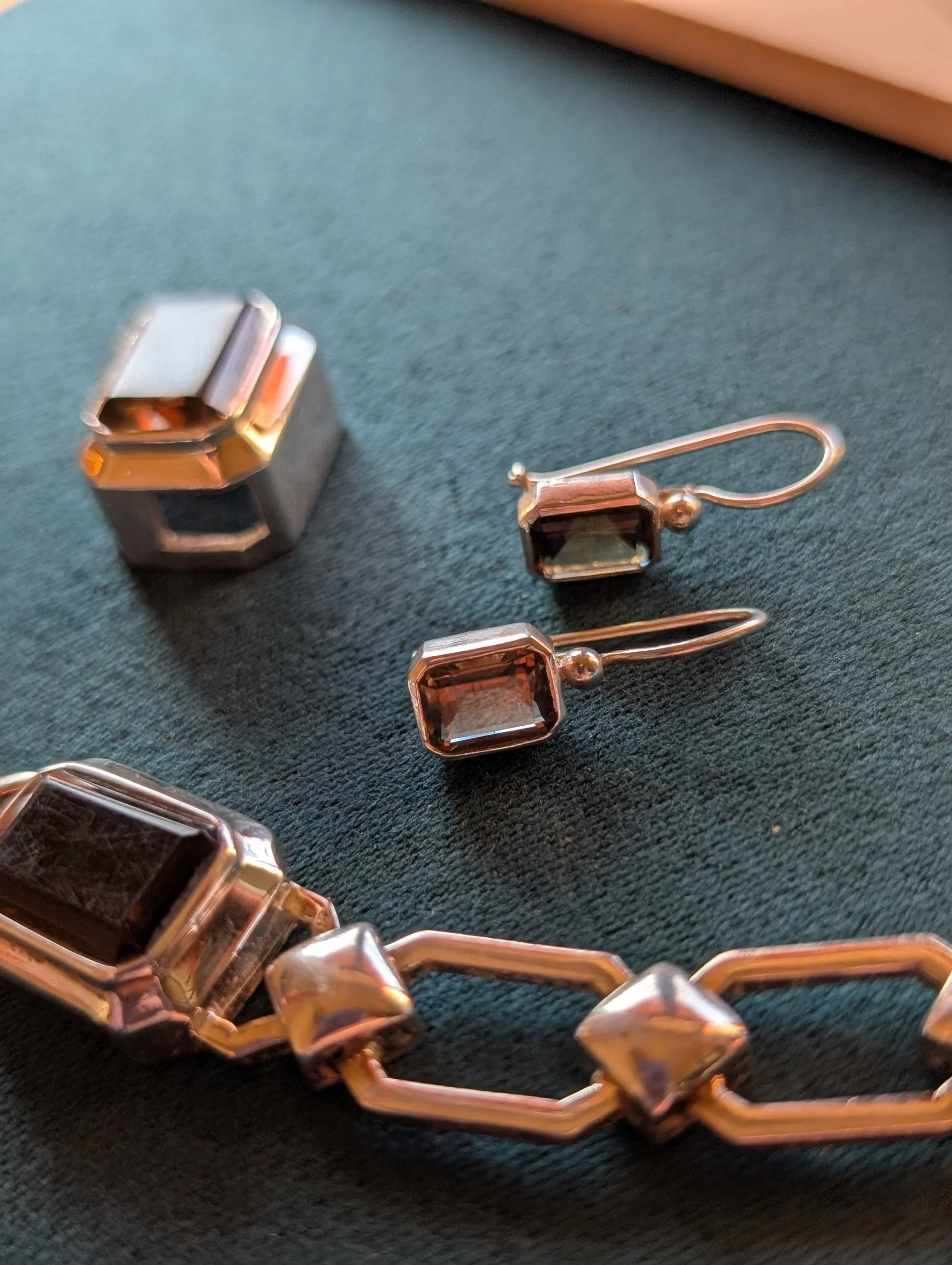 Vintage Sterling Silver Smoky Topaz Jewelry Set