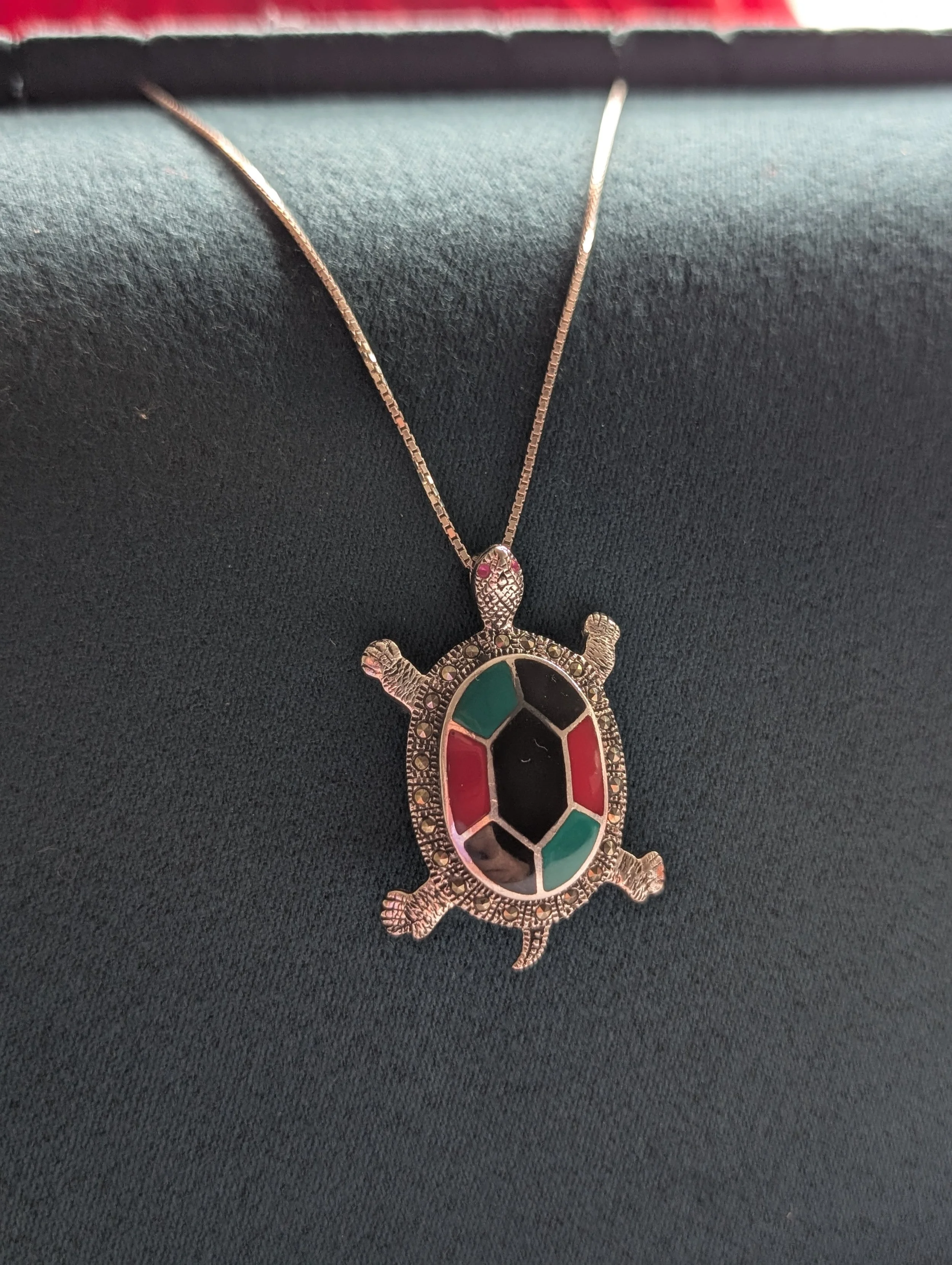 Vintage Turtle Onyx & Marcasite Necklace (ON HOLD)