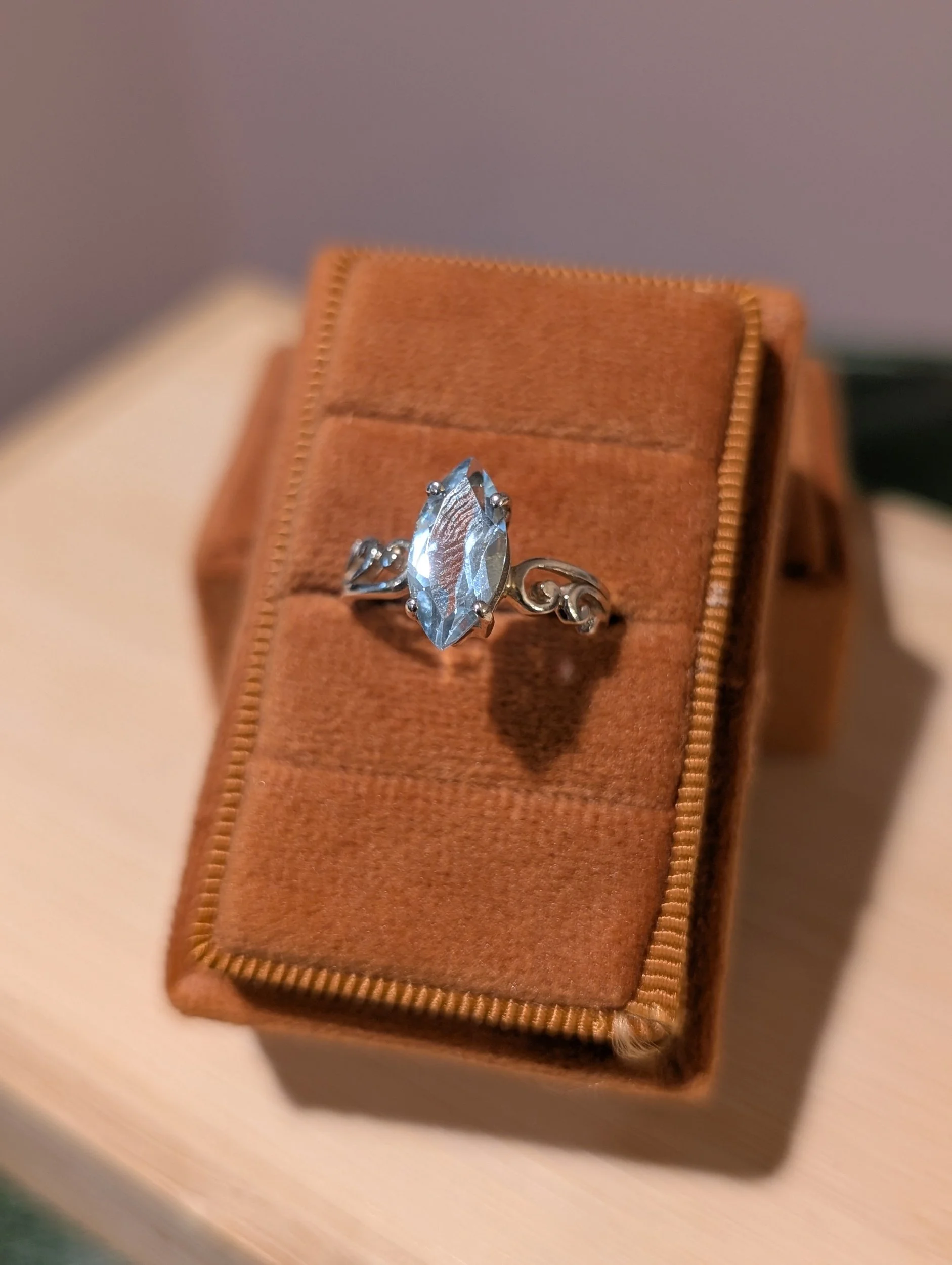 Vintage Sterling Silver Blue Topaz Marquis Ring | Size 6