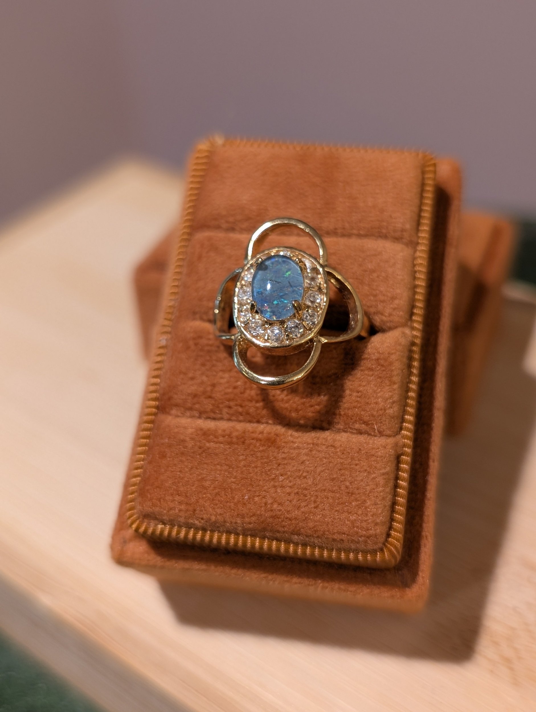 Vintage Quatrefoil Blue Opal Ring | Size 6
