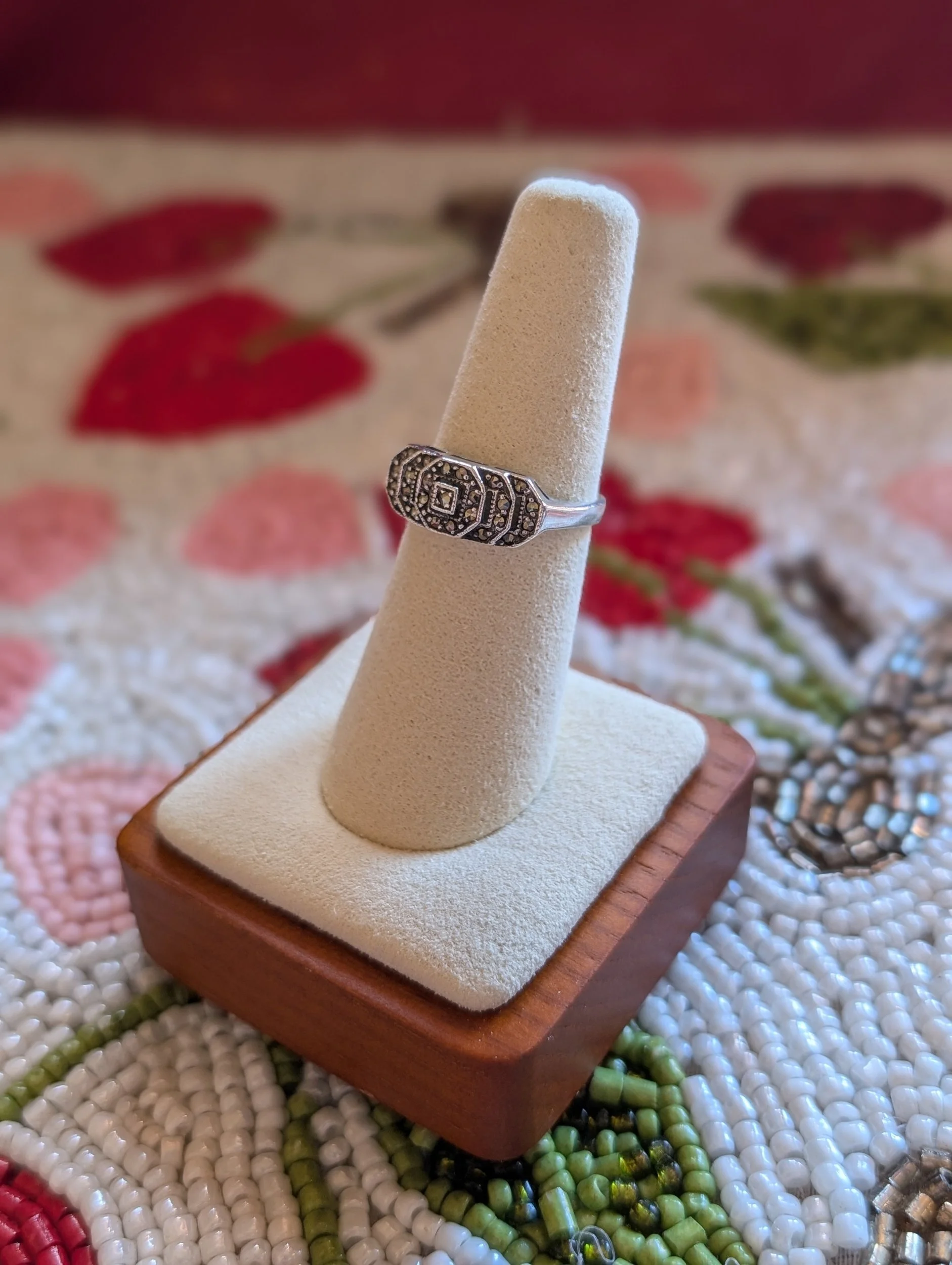 Vintage Marcasite Sterling Silver Ring - 7