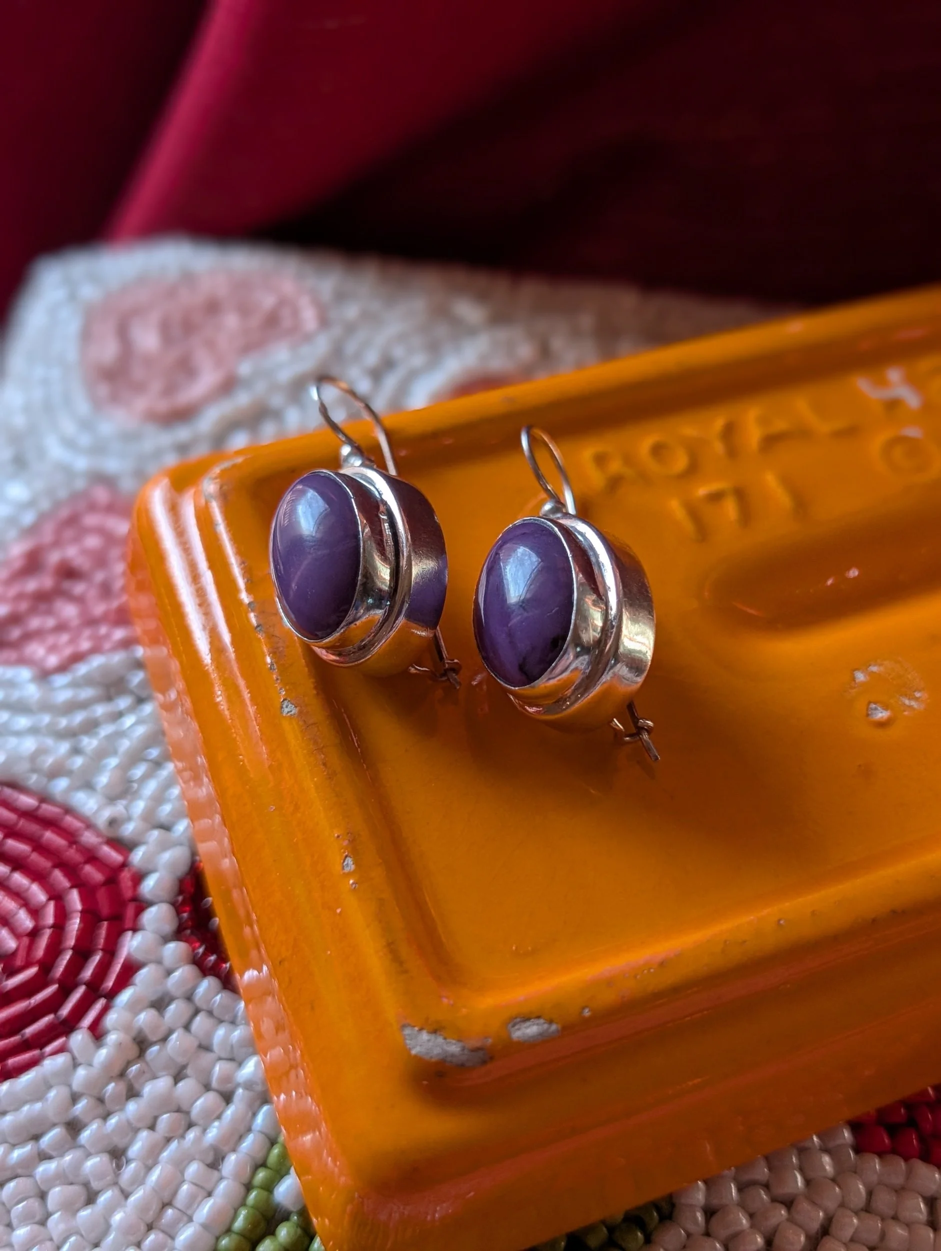 Vintage Purple Jasper Sterling Silver Earrings