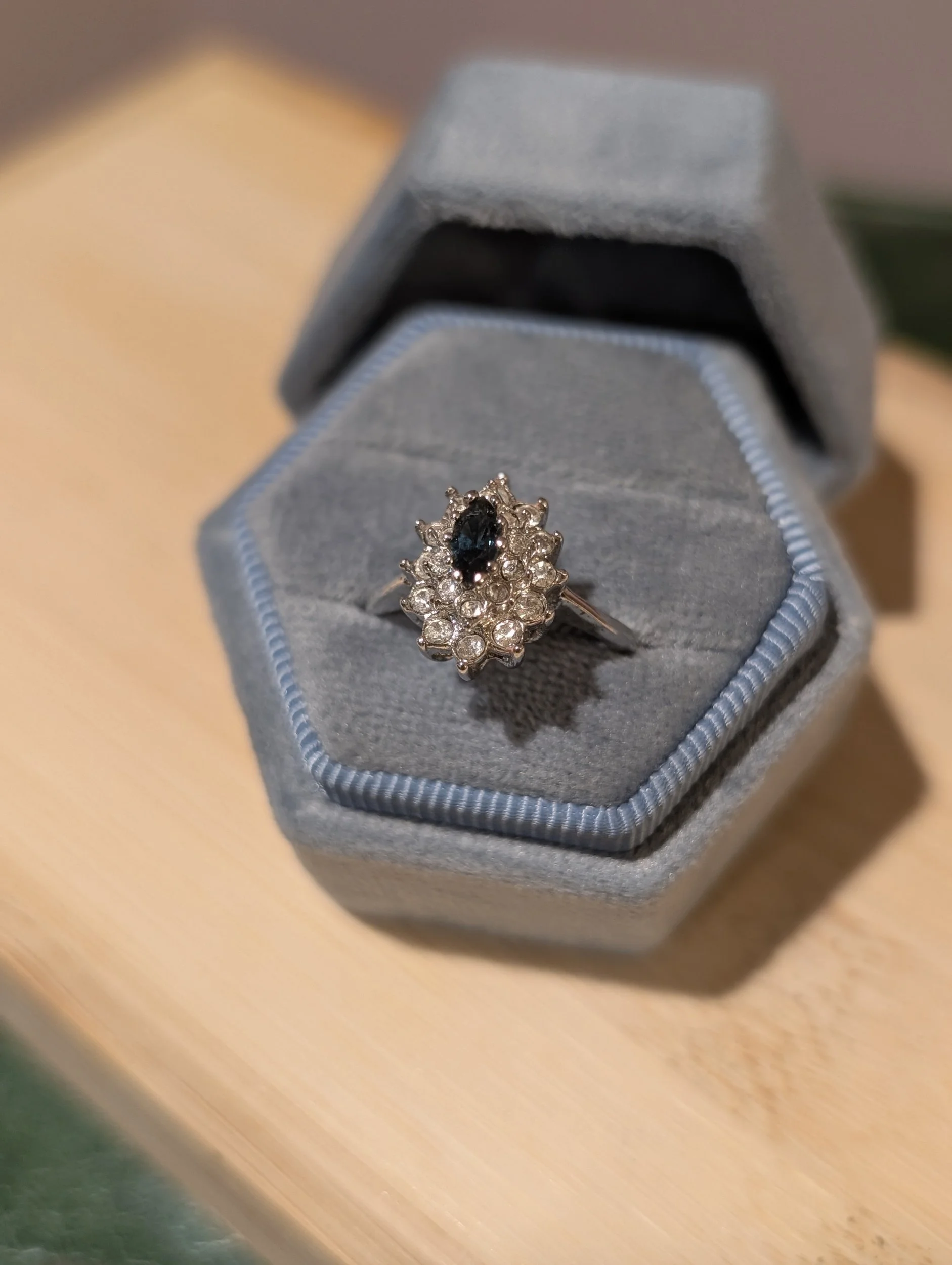 Vintage Marquis Sapphire Halo Ring | Size 6