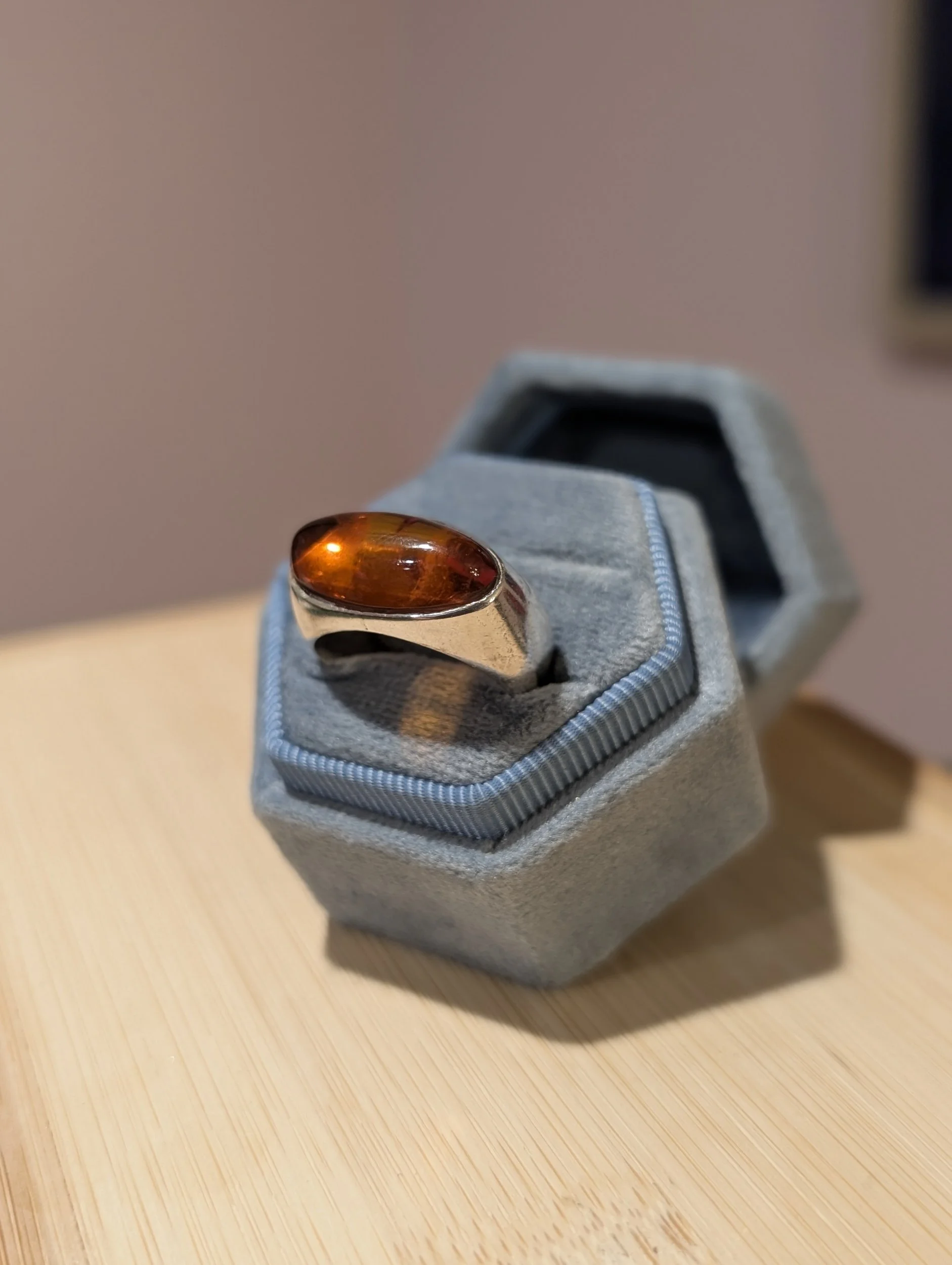 Vintage Sterling Silver Amber Ring | Size 7