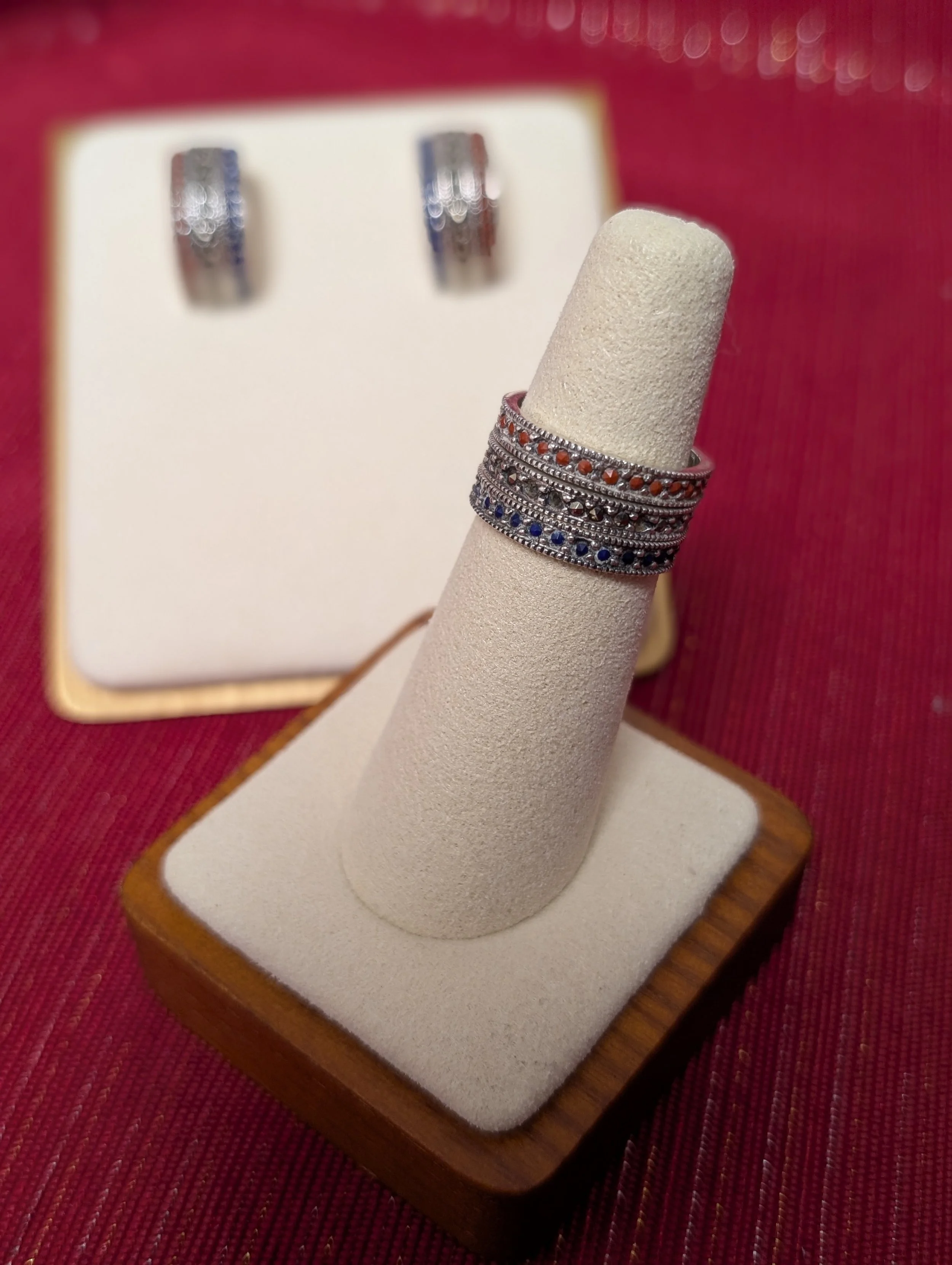 Vintage Sterling Silver Marcasite Ring and Earring Set