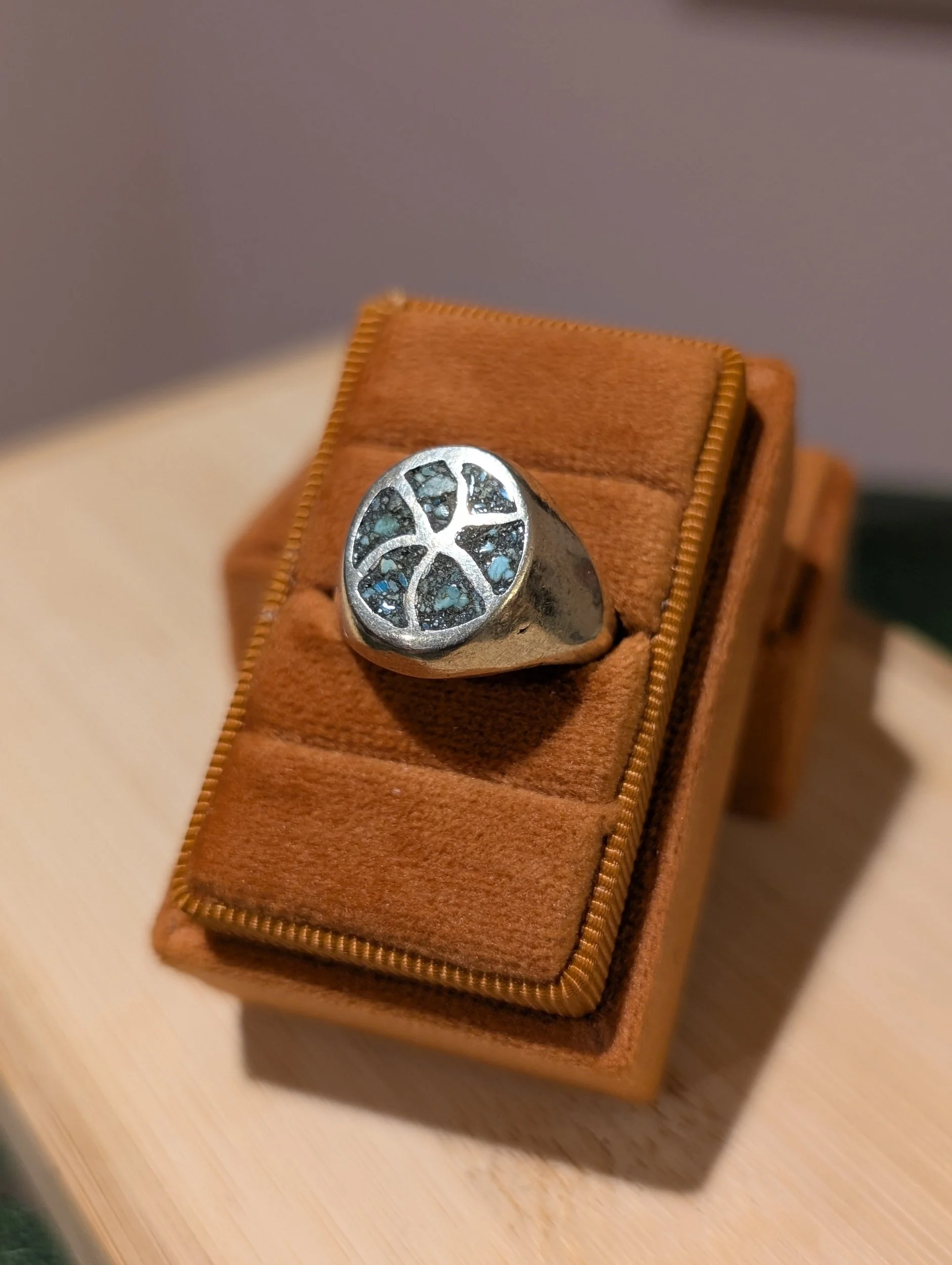 Vintage Crushed Turquoise Mexican Sterling Silver Ring | Size 10
