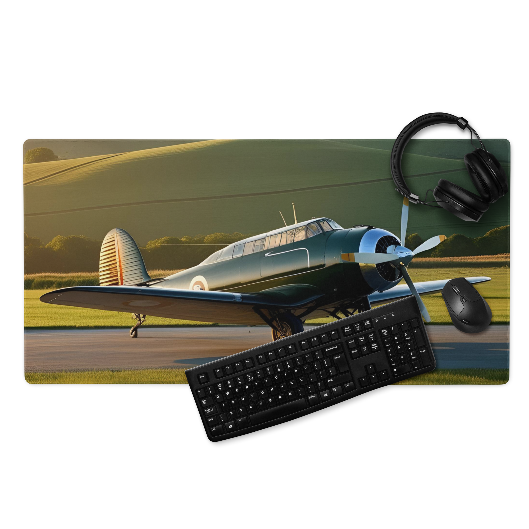 Vintage Aircraft Gaming Mouse Pad 36x18 XL – Classic Propeller Airplane Extended Desk Mat for Gamers, Pilots & Aviation Lovers