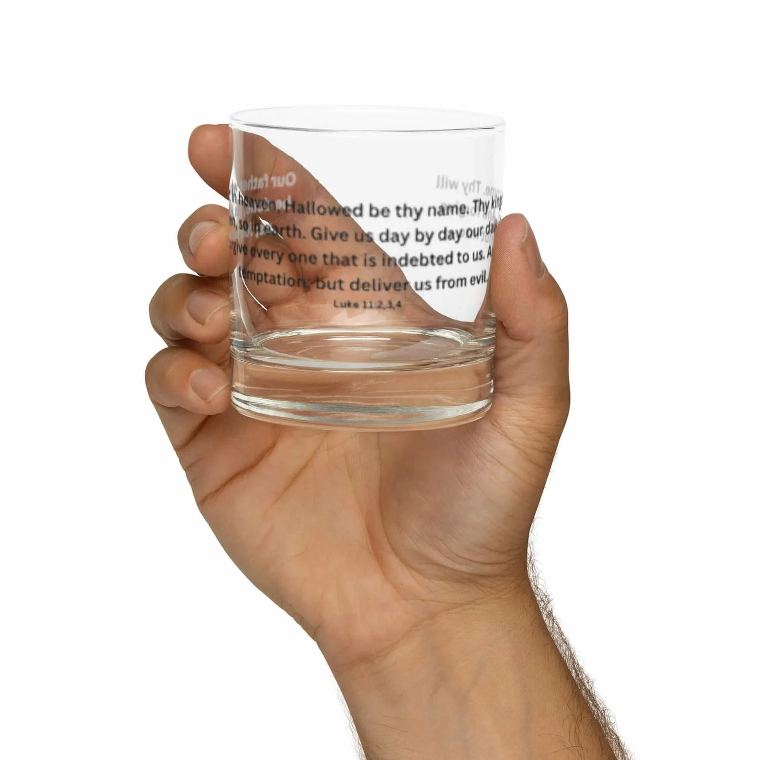 10.5 oz clear rocks glass, front view, thick and durable drinking glass