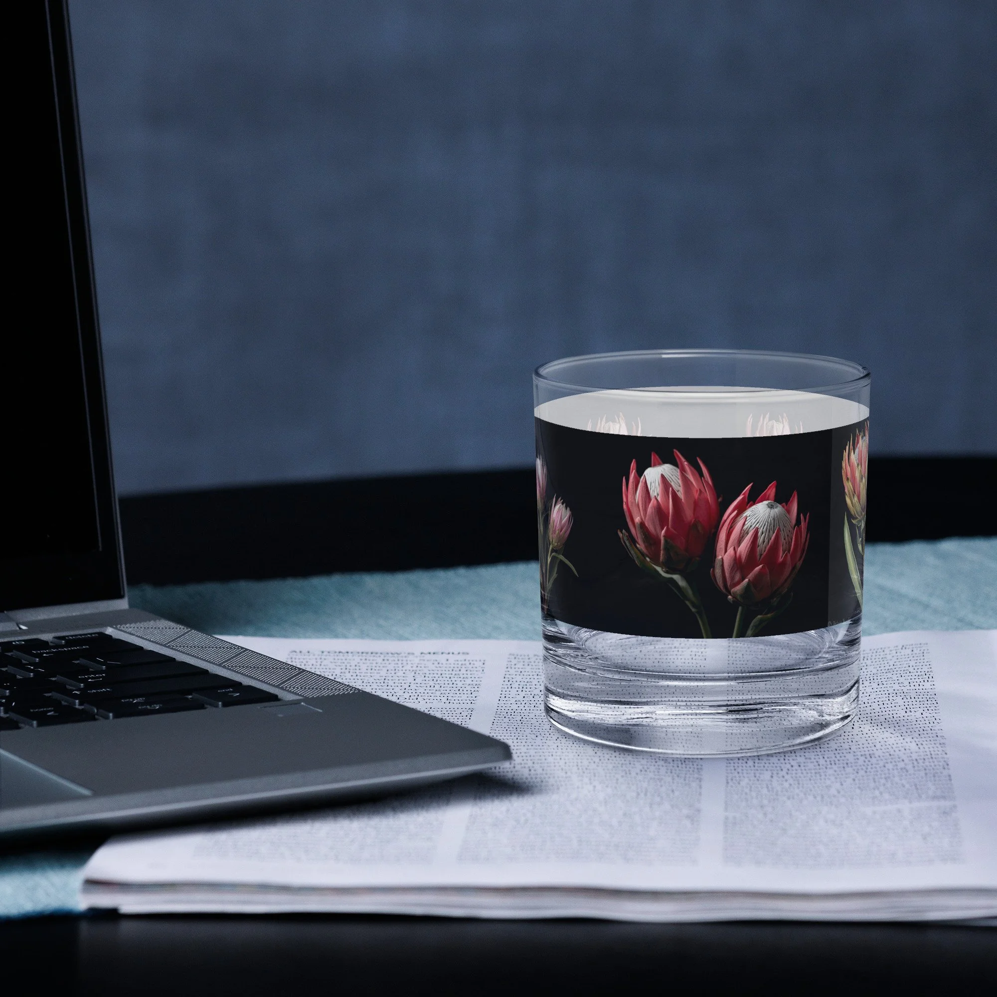 Floral rocks glass with elegant flower design for cocktails and whiskey