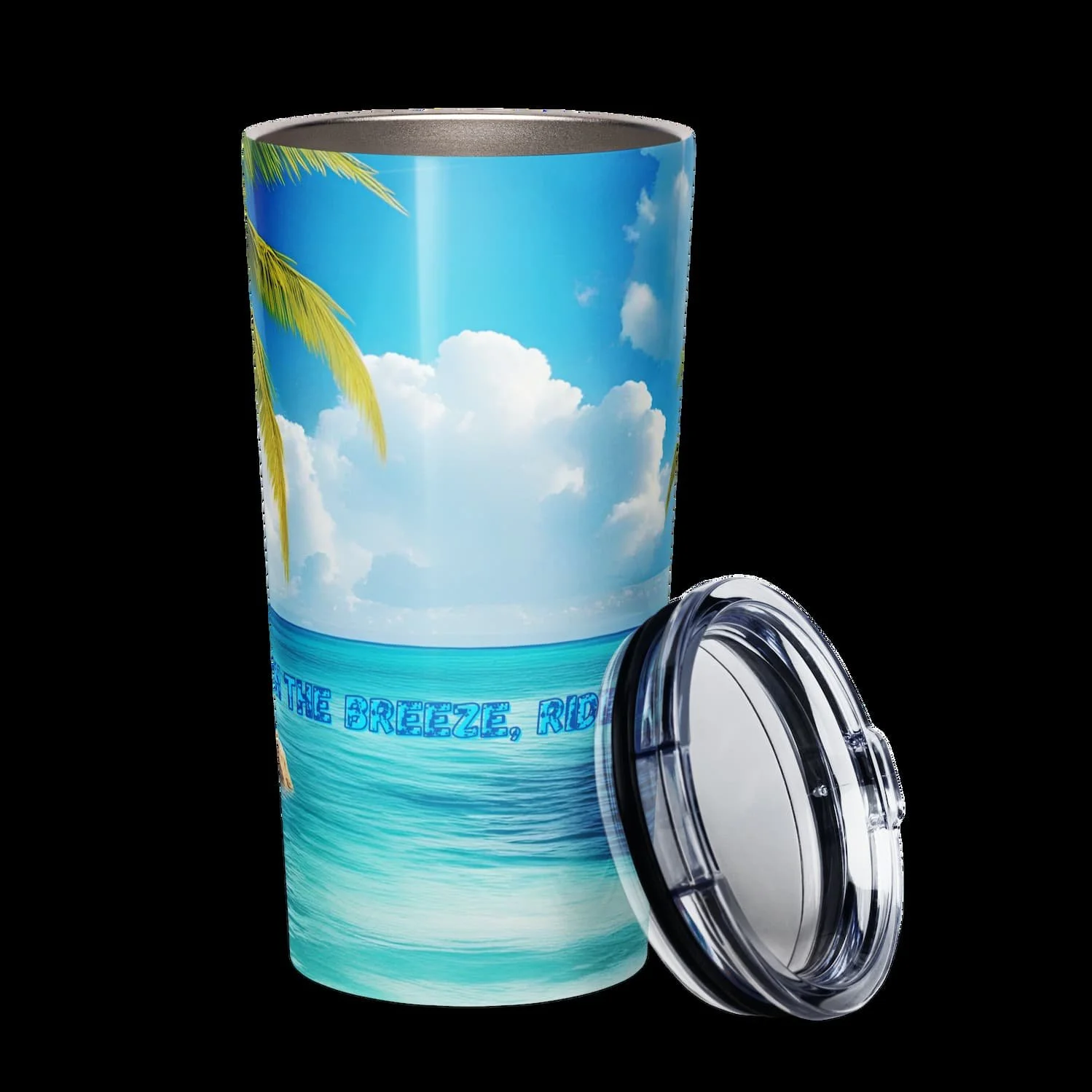 Tapered Stainless-Steel Tumblers with Beach Scene Design