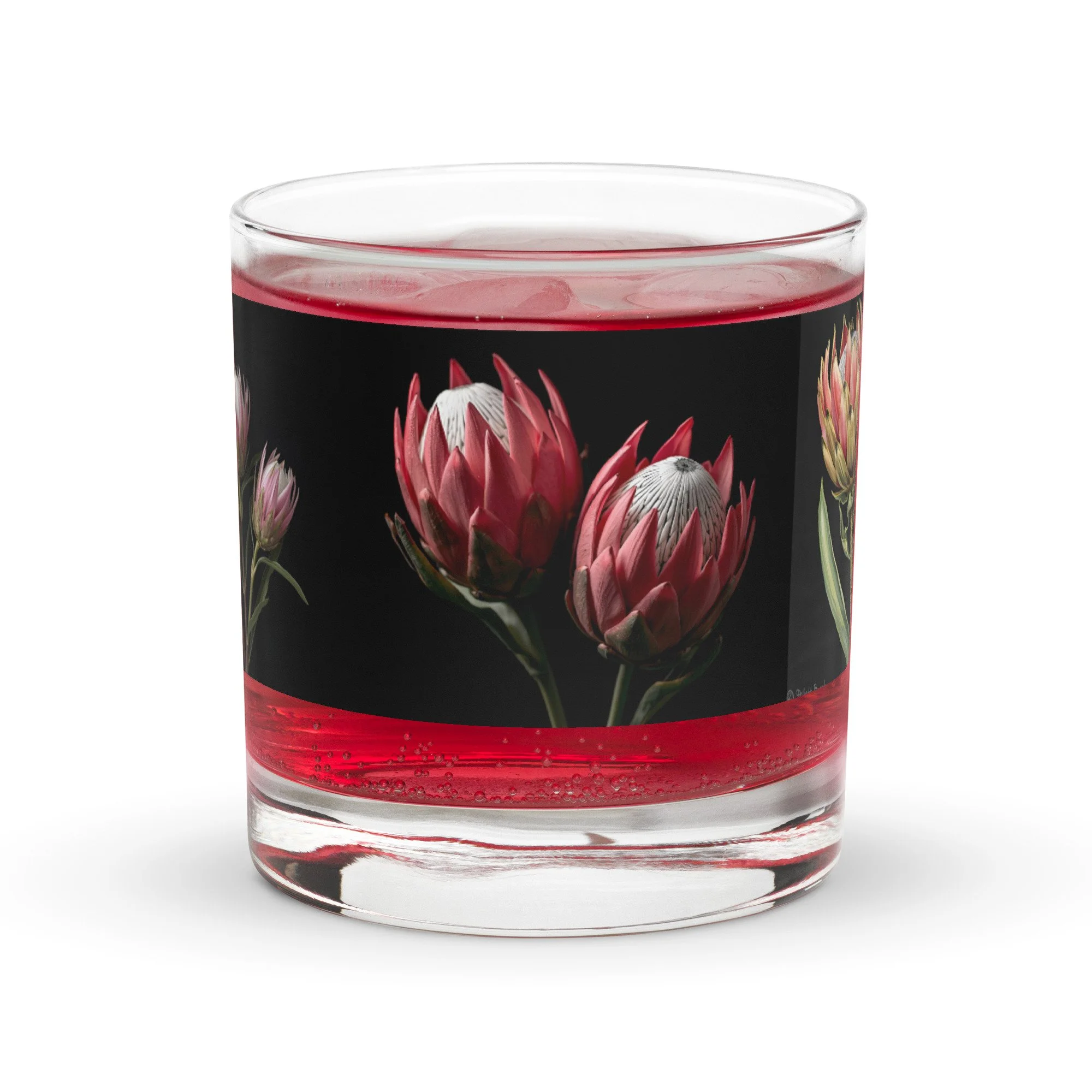 Floral rocks glass with elegant flower design for cocktails and whiskey