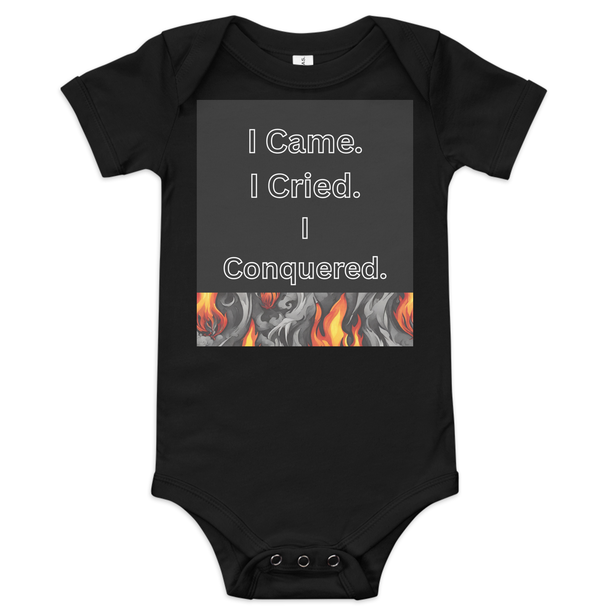I Came I Cried I Conquered Baby Bodysuit – Funny Newborn One Piece with Fire Flames Design, Cute Tough Baby Outfit, Unisex Infant Short Sleeve Romper Gift