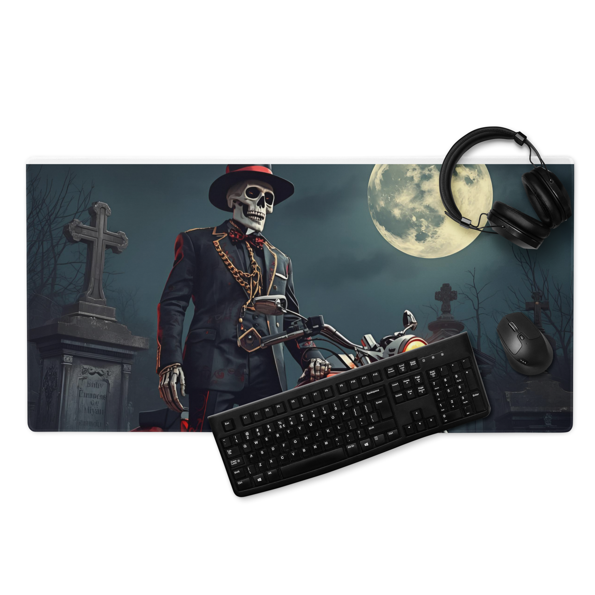 Skeleton Gaming Mouse Pad 36in x 18in – Large Extended Desk Mat, Gothic Skeleton Gamer Mousepad for PC Setup