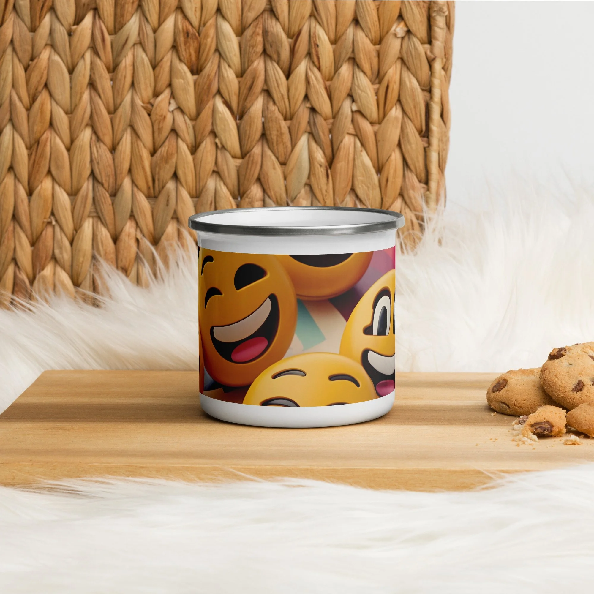 Smiley Face Enamel Camp Mug – Lightweight Durable Hiking & Home Drinkware