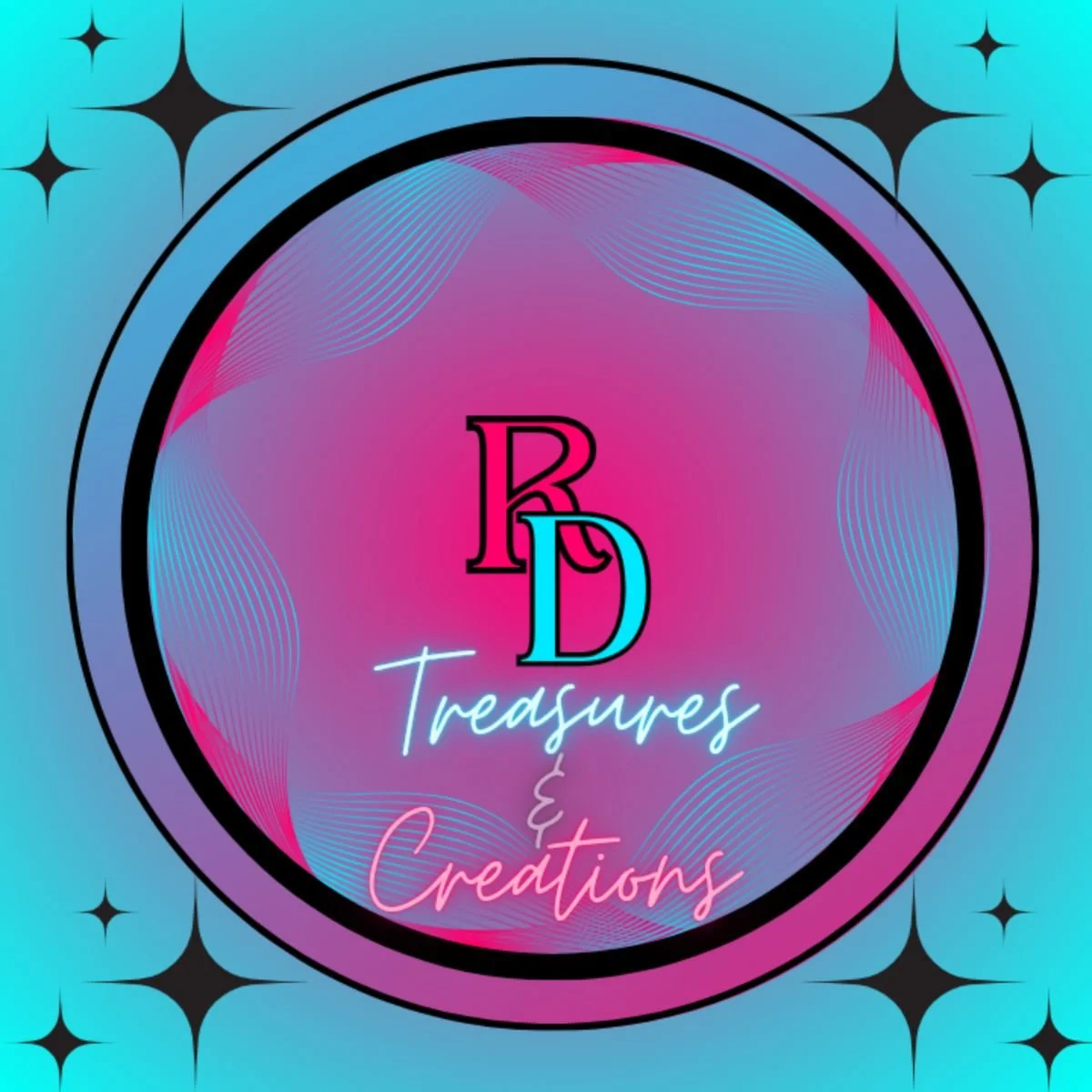RD Dynamics Treasures & Creations logo featuring custom mugs, tumblers, apparel and desk accessories brand