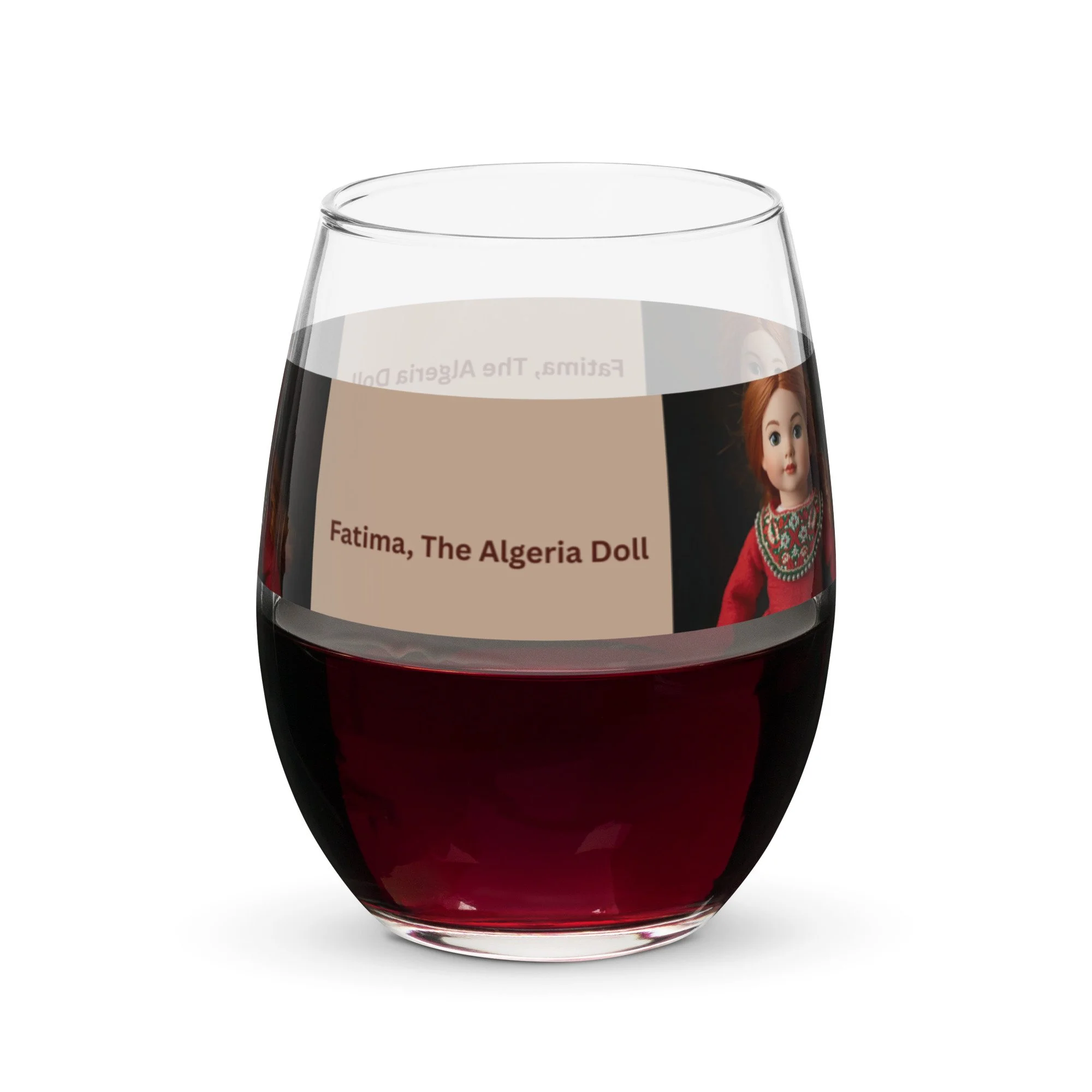15oz wine glass featuring traditional Algerian collector doll design – cultural gift and collectible glassware