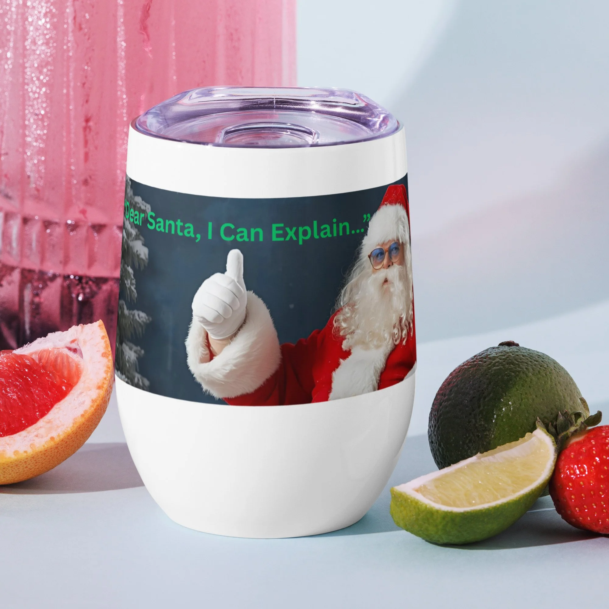 Dear Santa, I Can Explain” 12oz Stainless Steel Wine Tumbler – Funny Santa Thumbs-Up Christmas Gift for Adults