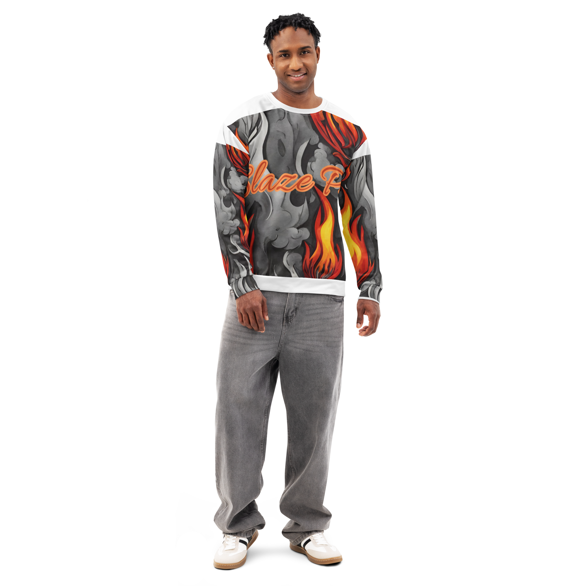 Blaze Pro Flames Pullover Sweatshirt – Fire Graphic Unisex Crewneck, Premium Cotton Blend Streetwear