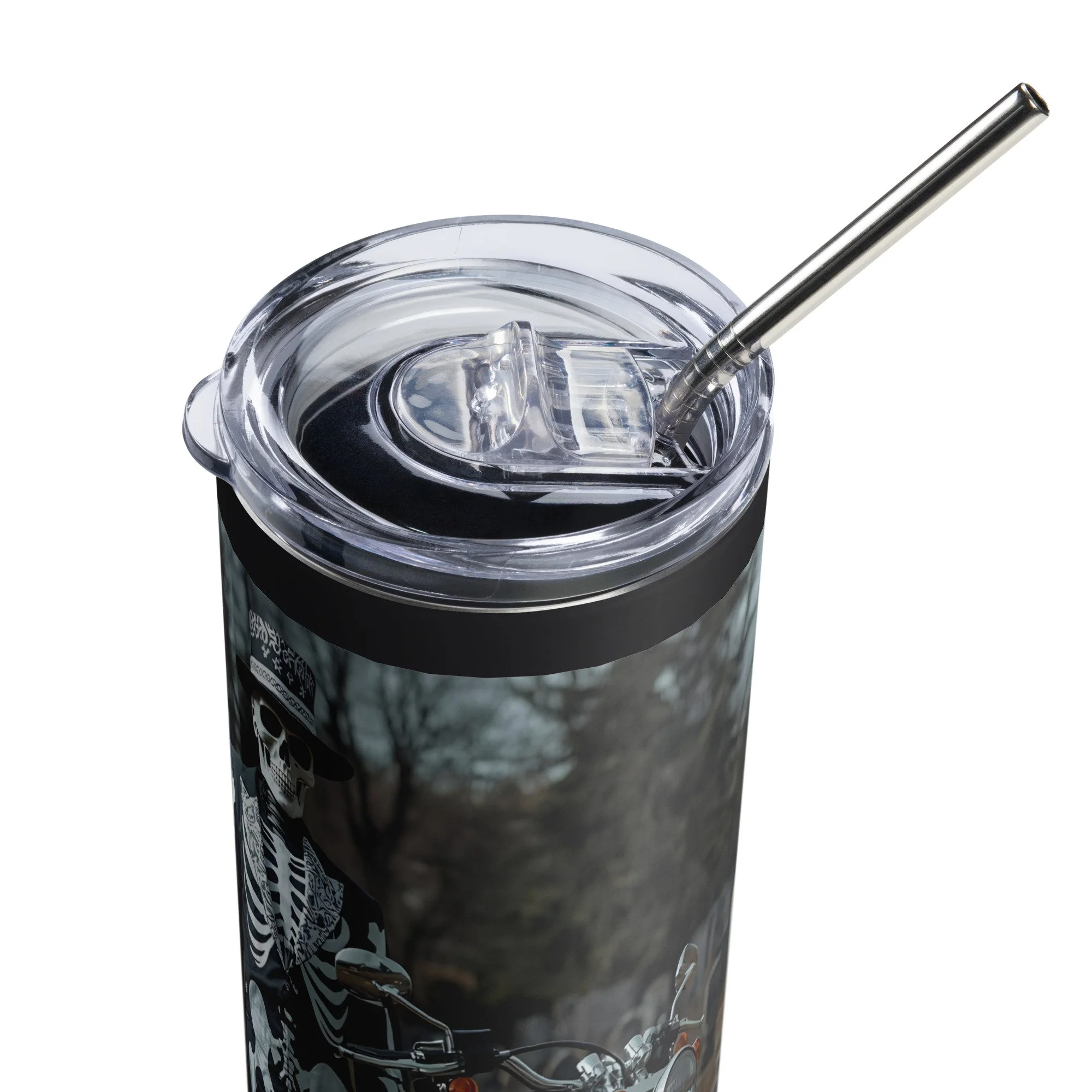 20oz skeleton motorcycle tumbler gothic biker stainless steel travel cup with skeleton rider design