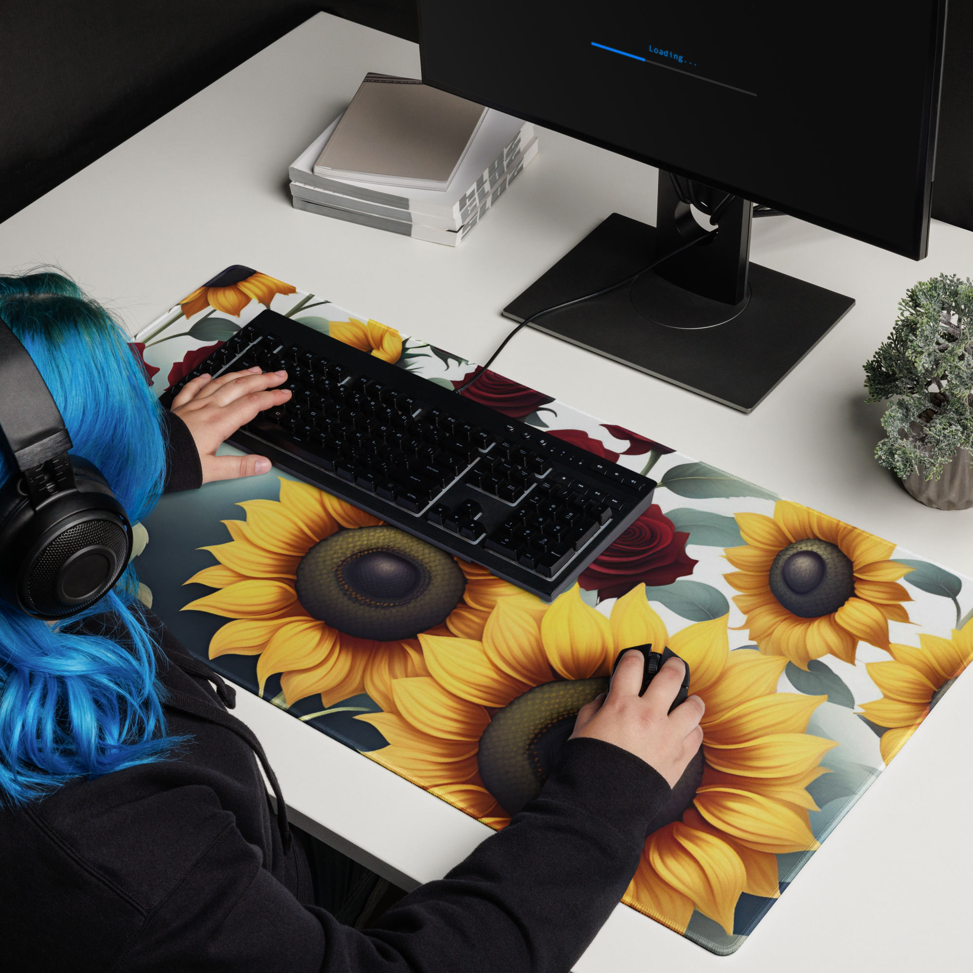 Sunflower Floral Gaming Mouse Pad 36x18 XL – Large Desk Mat with Yellow Sunflowers for Gaming, Office & Home Workspace