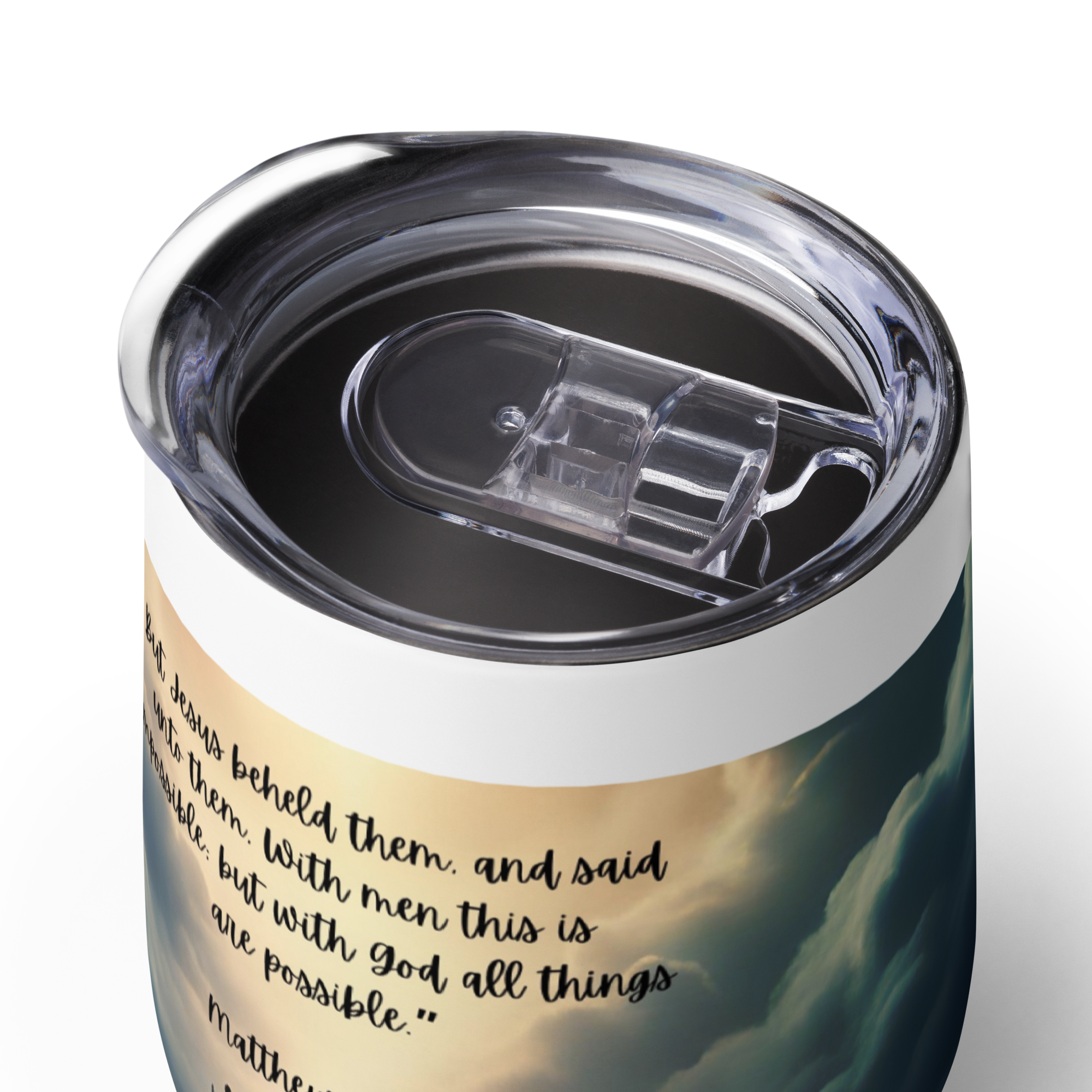 Matthew 19:26 Bible verse 12oz wine tumbler With God all things are possible Christian inspirational insulated cup