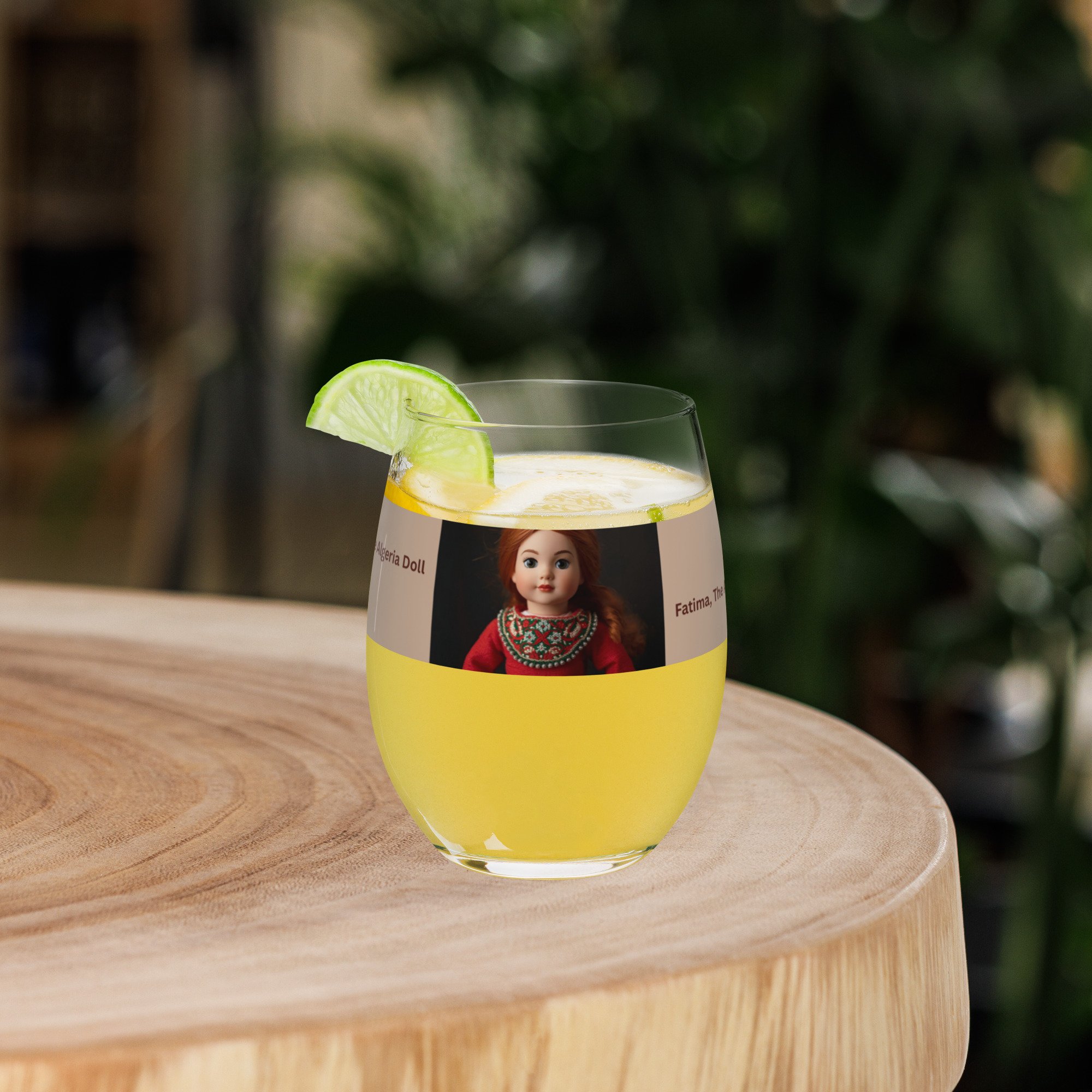 15oz wine glass featuring traditional Algerian collector doll design – cultural gift and collectible glassware