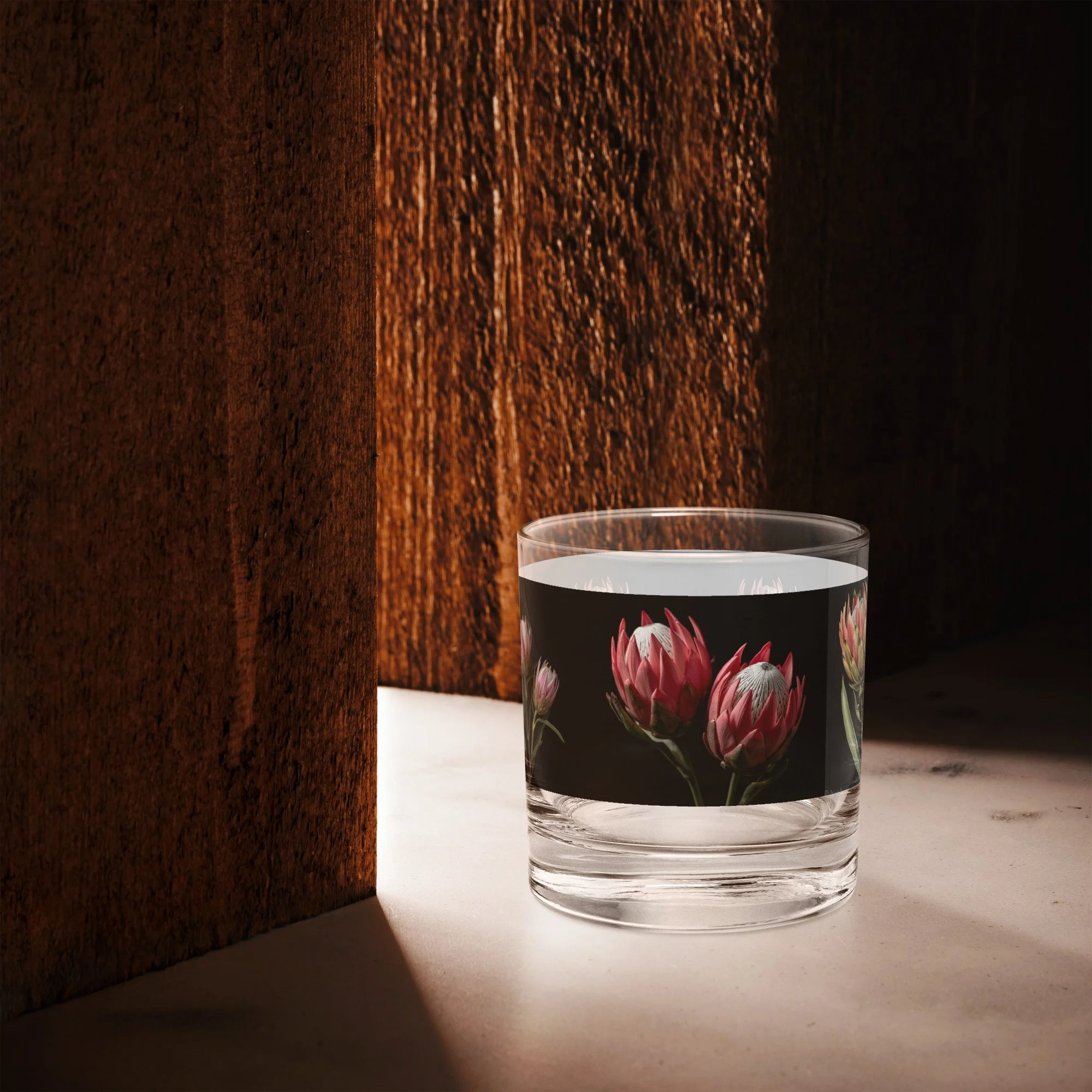 Floral rocks glass with elegant flower design for cocktails and whiskey