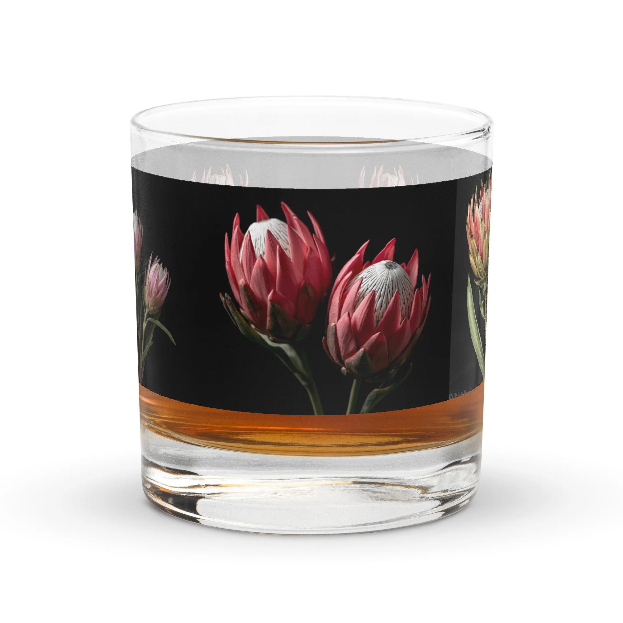 Floral rocks glass with elegant flower design for cocktails and whiskey