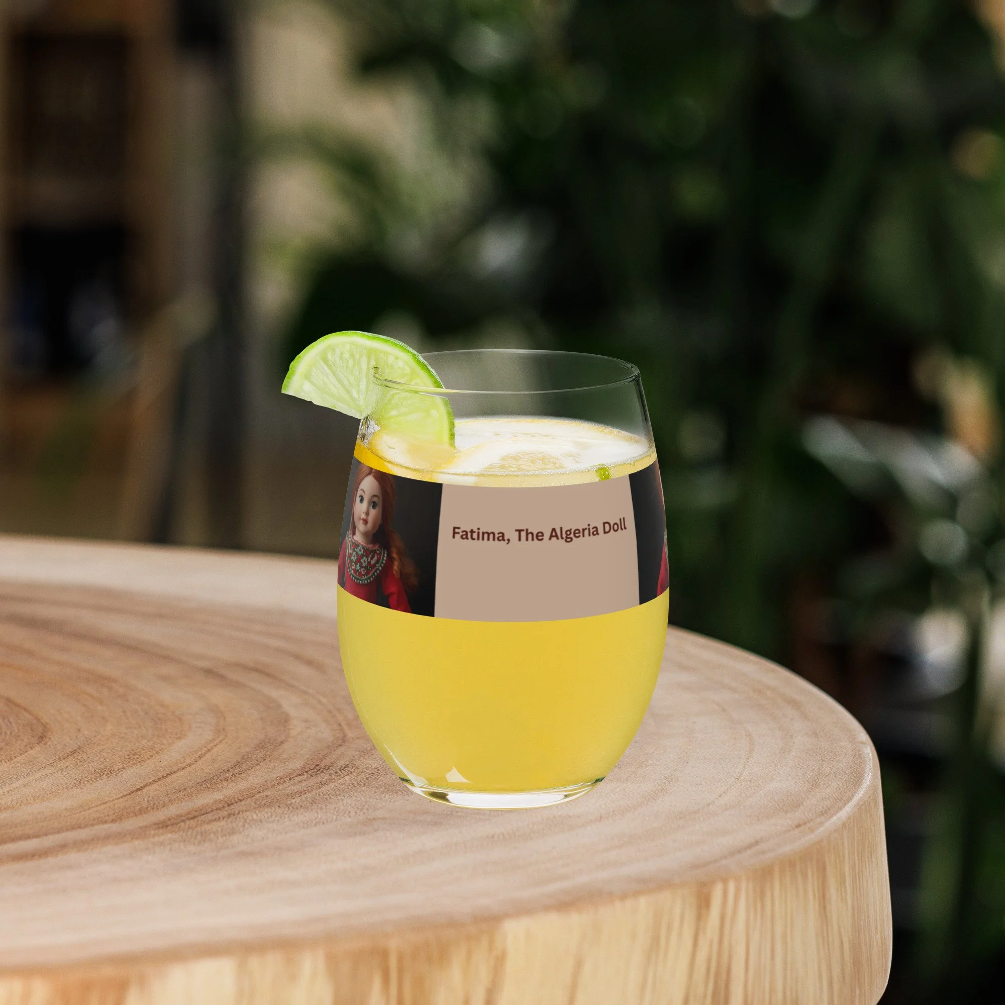 15oz wine glass featuring traditional Algerian collector doll design – cultural gift and collectible glassware