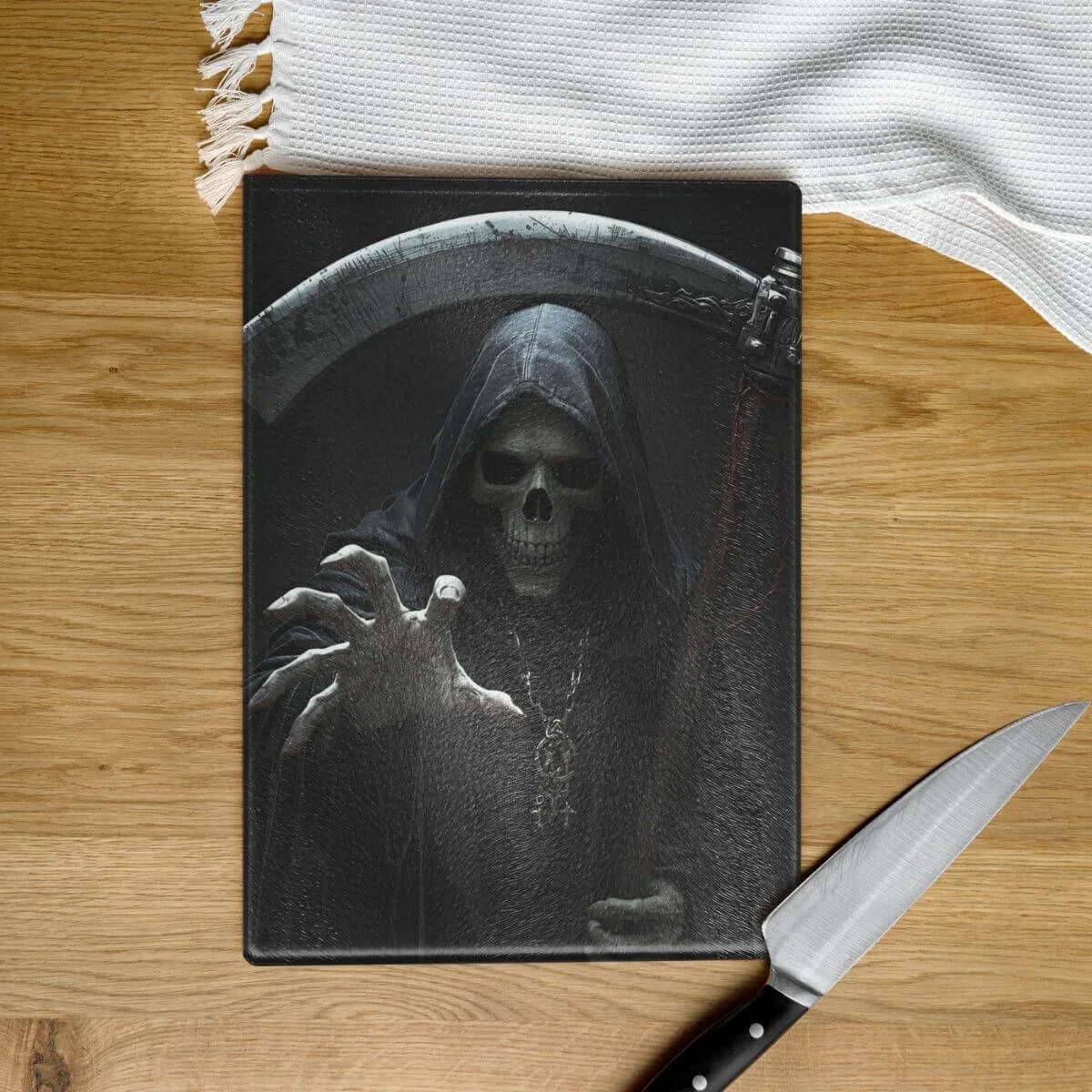 Grim Reaper Glass Cutting Board – Extra Large Tempered Glass