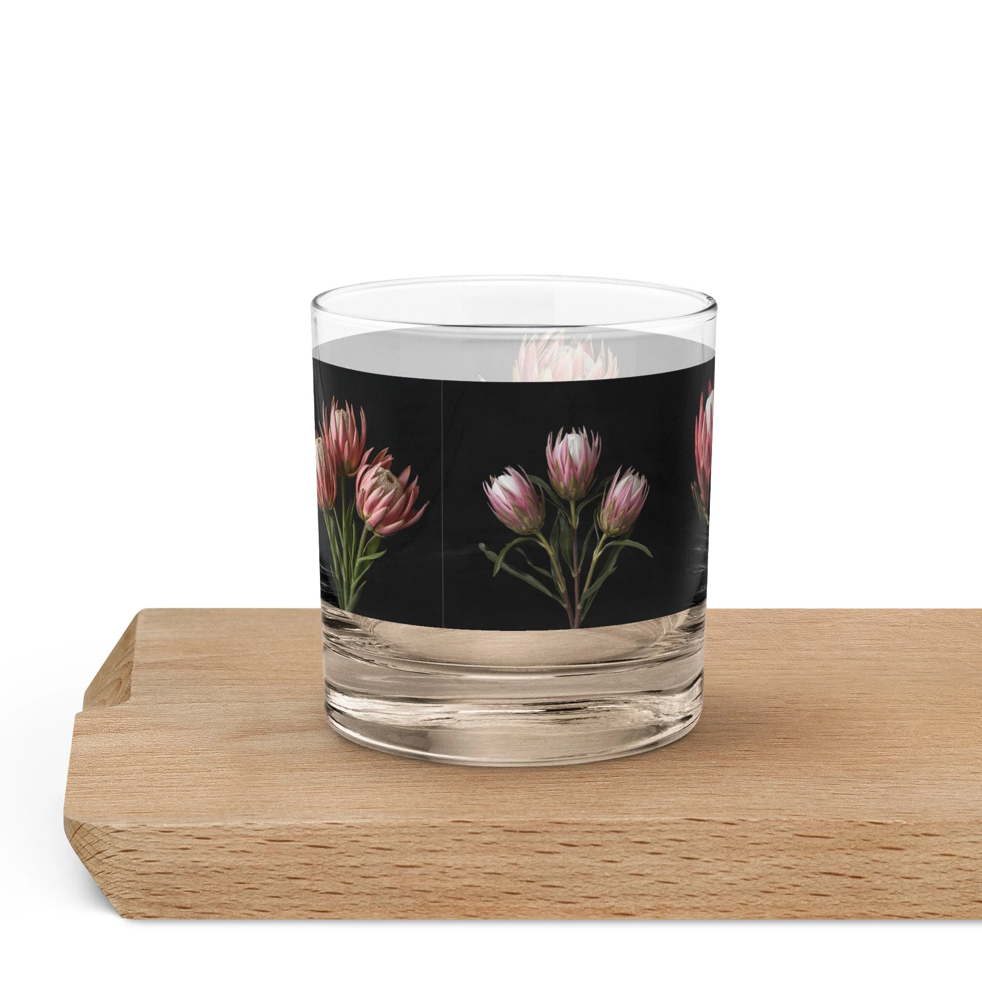 Floral rocks glass with elegant flower design for cocktails and whiskey