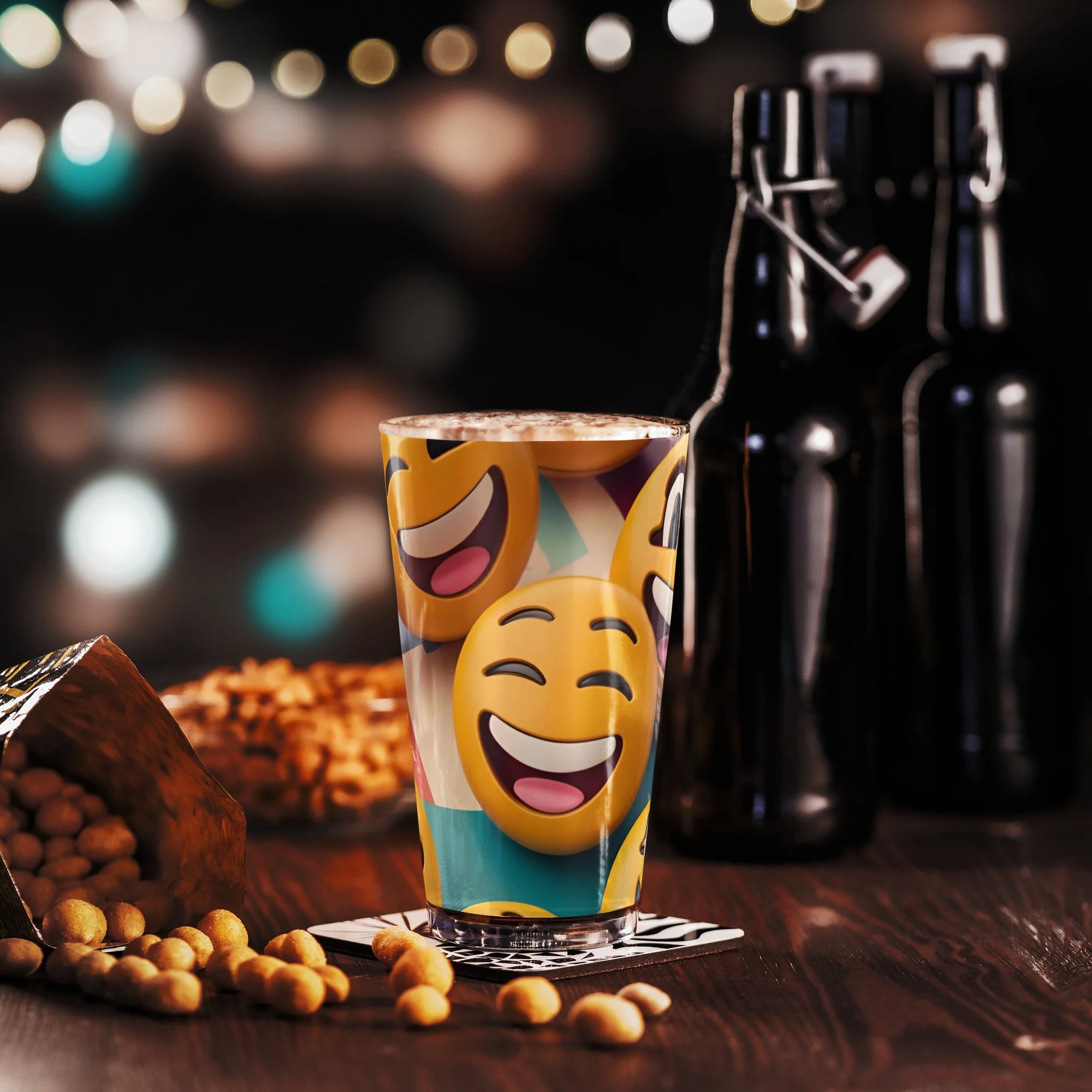 Retro Smiley Face 16 oz shaker-style pint glass for beverages, collectible and fun drinkware