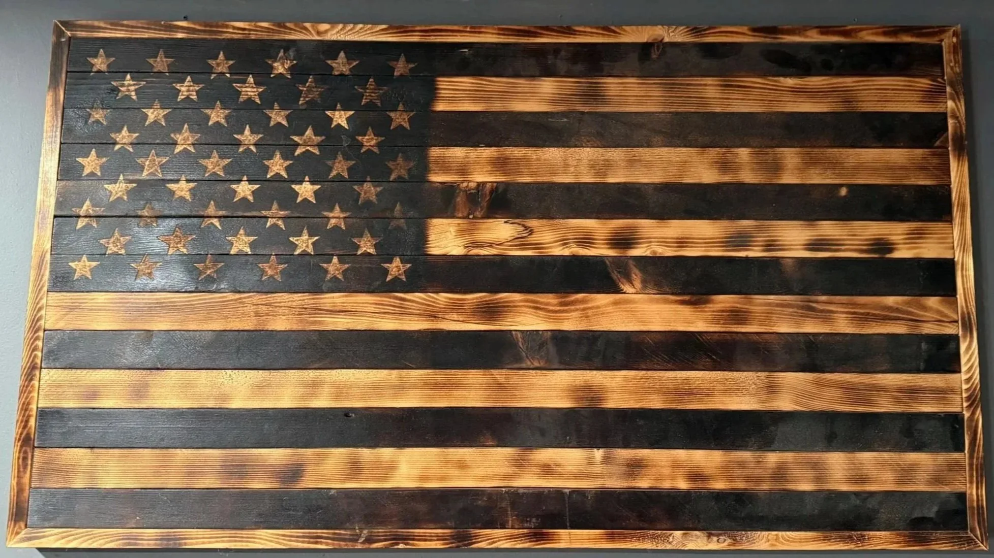 Rustic Flame Burned American Flag