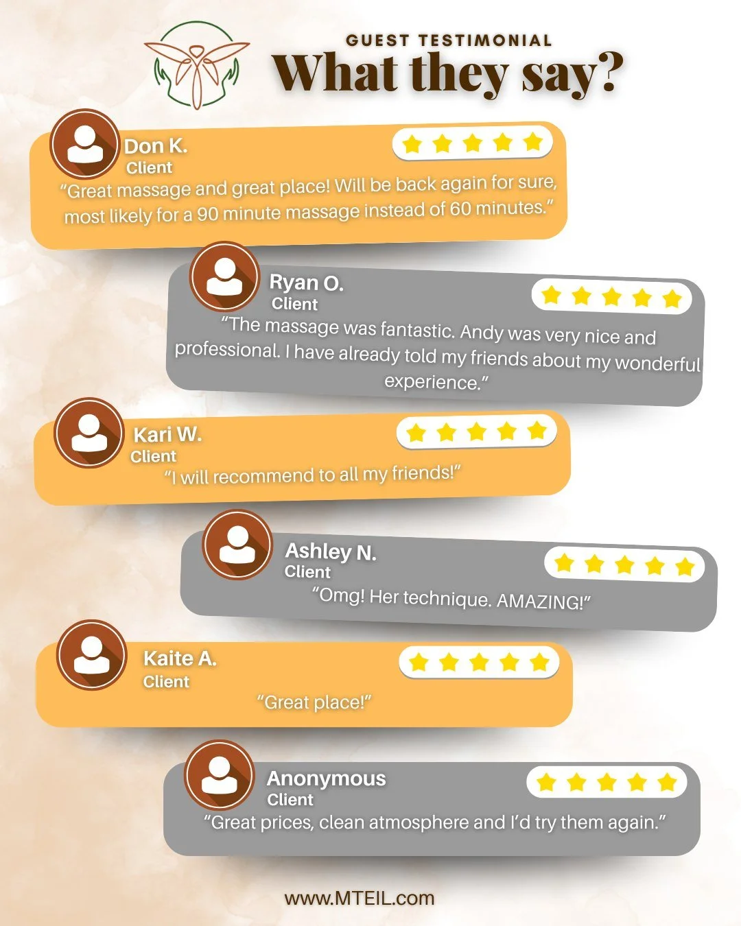 ⭐️ 5-Star Love + Openings This Week! ⭐️

We&rsquo;re feeling so grateful for the incredible feedback from our amazing clients 🤍

&ldquo;Extremely professional and conscientious.&rdquo;
&ldquo;Loved the ambience, cleanliness, and overall experience.&