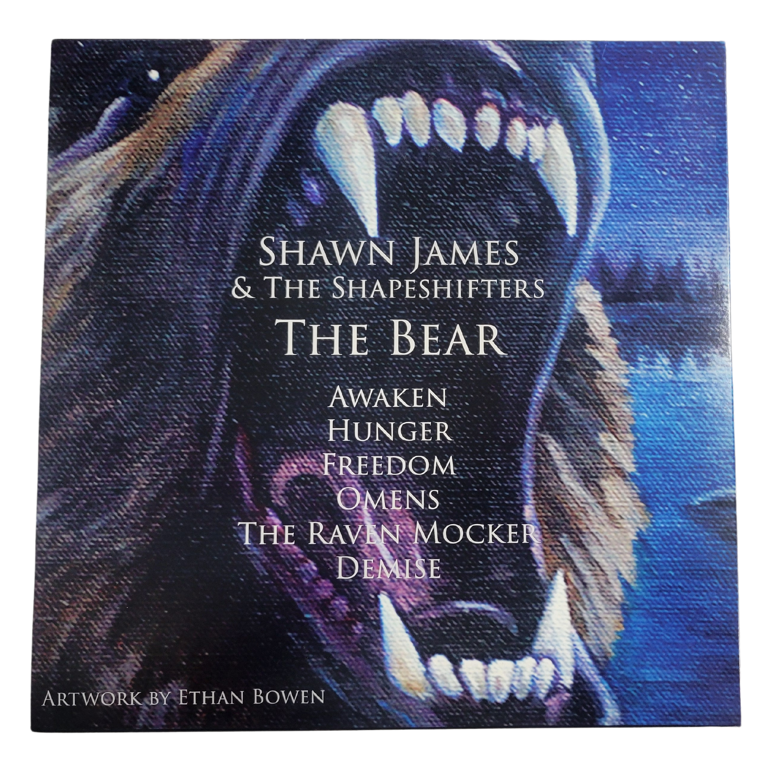 Album cover featuring a painted depiction of a snarling bear's head, with the title 'The Bear' and the artist 'Shawn James & The Shapeshifters' along with a list of song titles