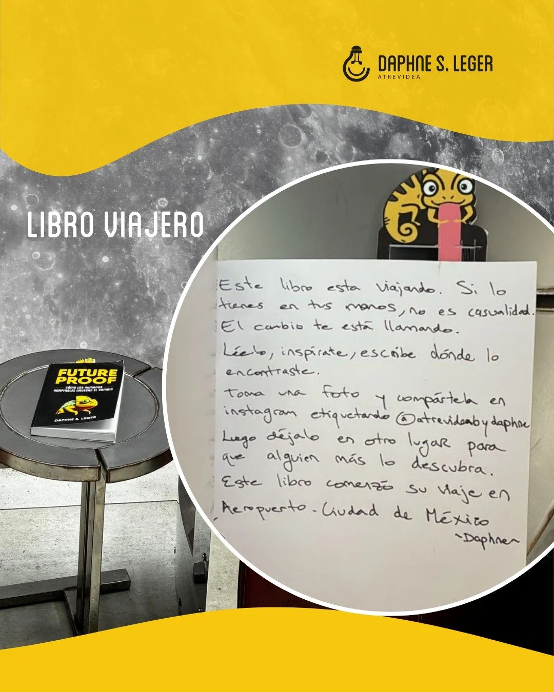 Este libro comienza su viaje.
Si hoy lleg&oacute; a tus manos, no es casualidad:
el cambio te est&aacute; llamando.

L&eacute;elo. Insp&iacute;rate.
Escribe d&oacute;nde lo encontraste.
Toma una foto y comparte la coincidencia en Instagram etiquetand