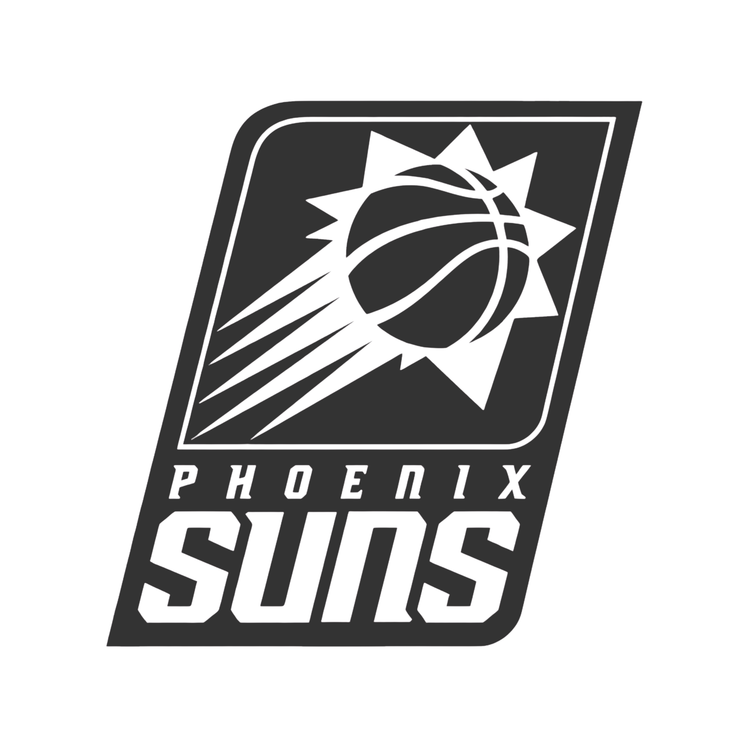 Stylized black and gray logo featuring a phoenix with the words 'Phoenix Suns'.