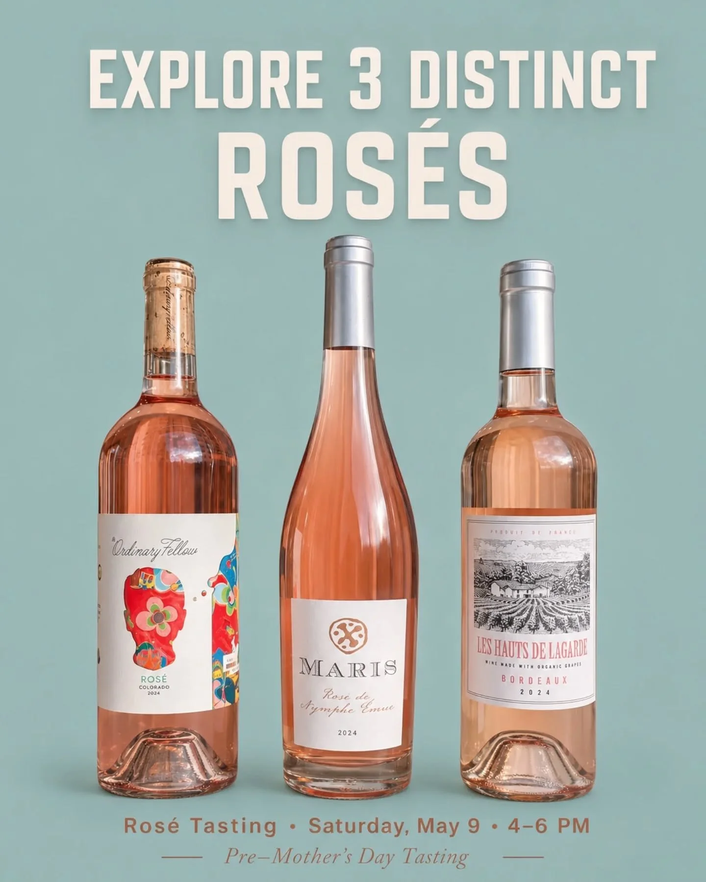 Ros&eacute; season has officially arrived. 🌸
Join us tomorrow for a pre&ndash;Mother&rsquo;s Day Ros&eacute; Tasting featuring three distinct styles of ros&eacute;; from bright and easygoing to elegant, expressive, and food-friendly.
We&rsquo;ll be 