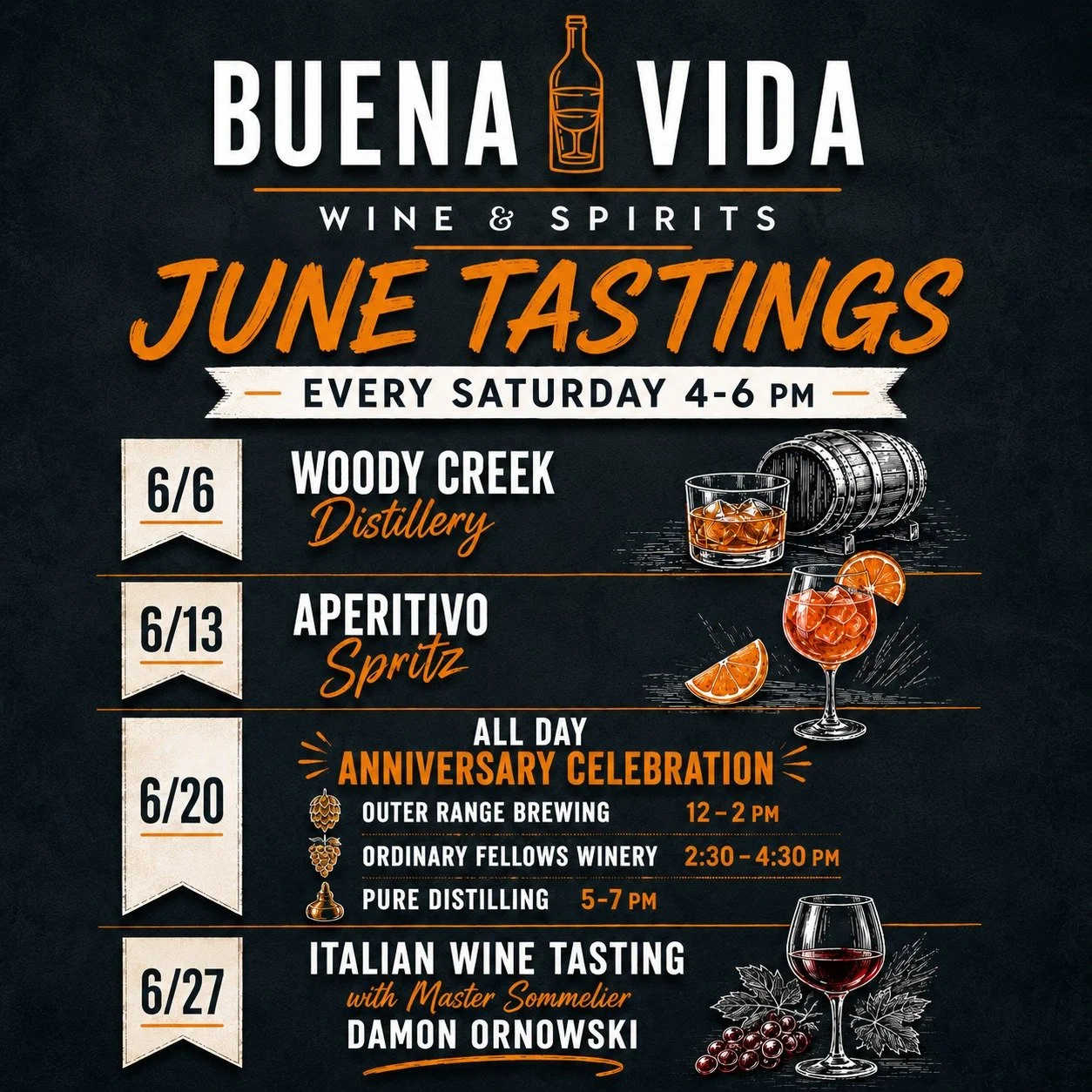 Our June FREE TASTING calendar is looking good! Grab a friend and stop by to try something new, or learn something new about an old favorite. The best way to learn about wine and spirits is to drink them. 

One Saturday this month is going to be extr